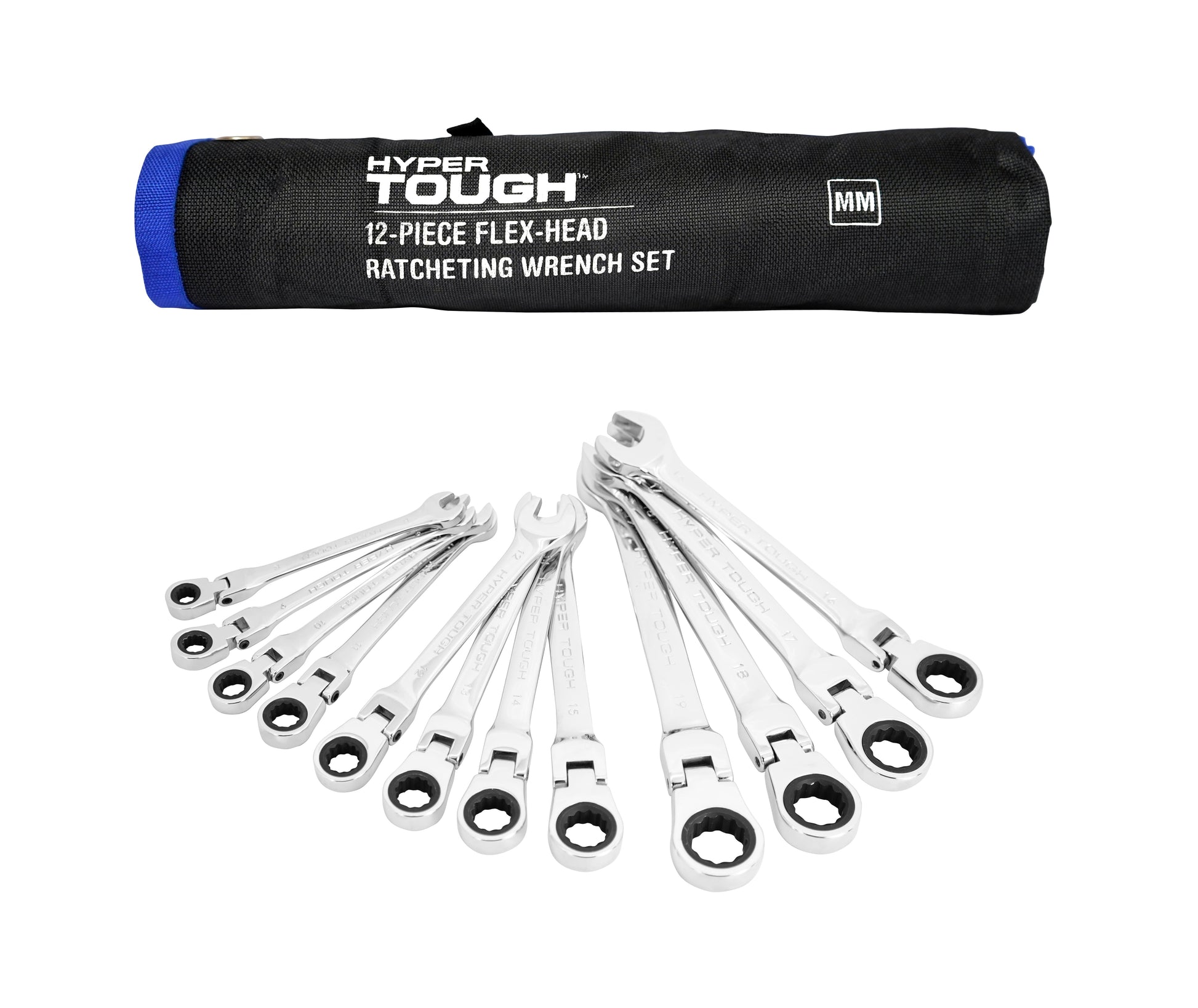 Hyper Tough Juego de Herramientas de Llave de Trinquete con Cabezal Flexible MÃ©trico de 12 Piezas, Herramientas de Mano