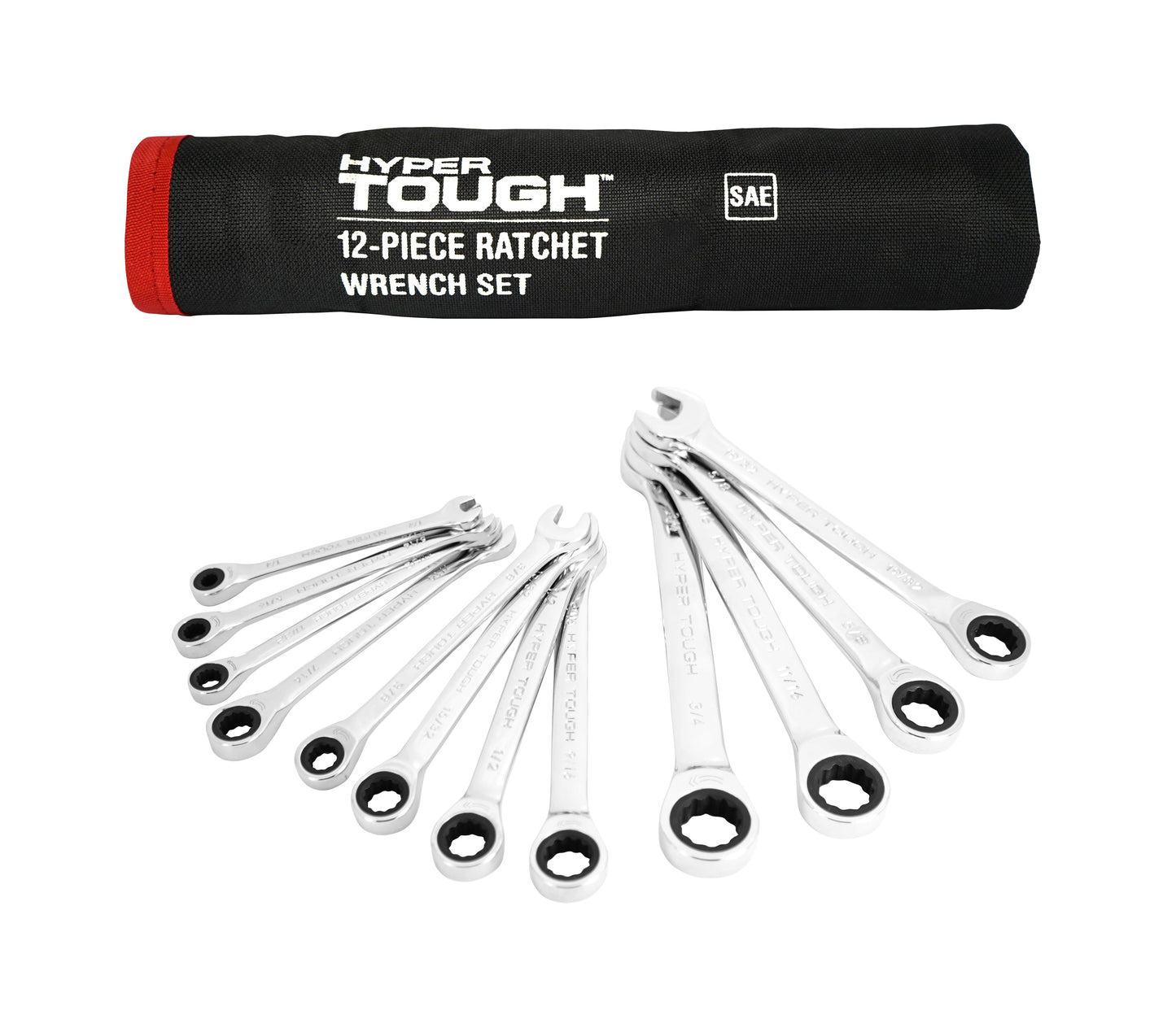 Hyper Tough 12-Piece SAE Ratcheting Wrench Tool Set