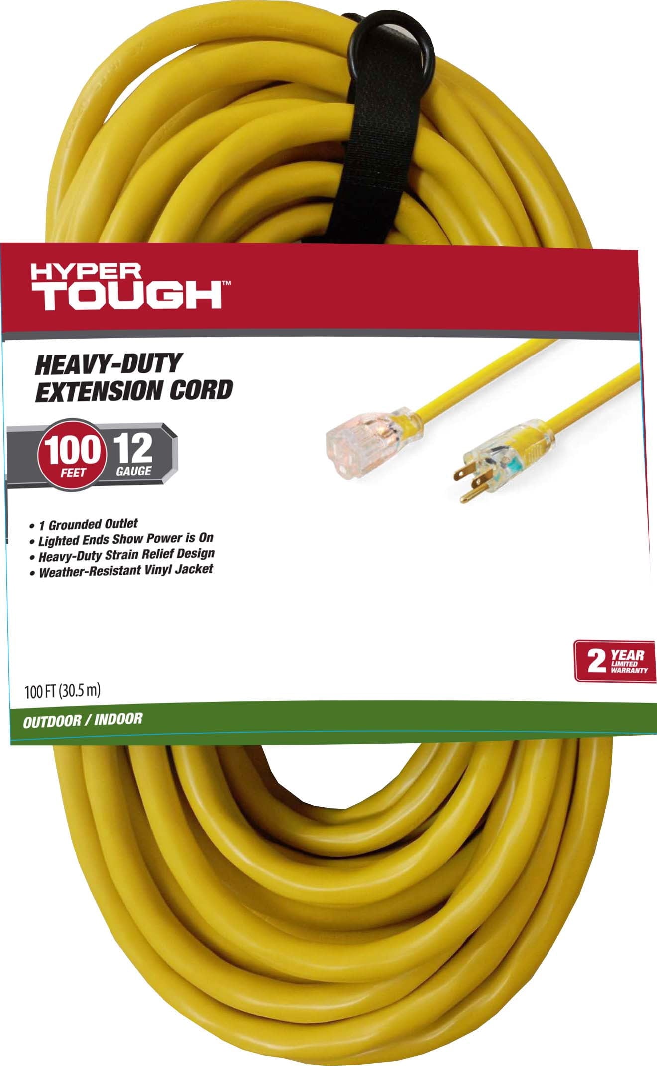 Hyper Tough 12AWGX3C 100ft Indoor and Outdoor Heavy Duty Yellow Vinyl Extension Cord