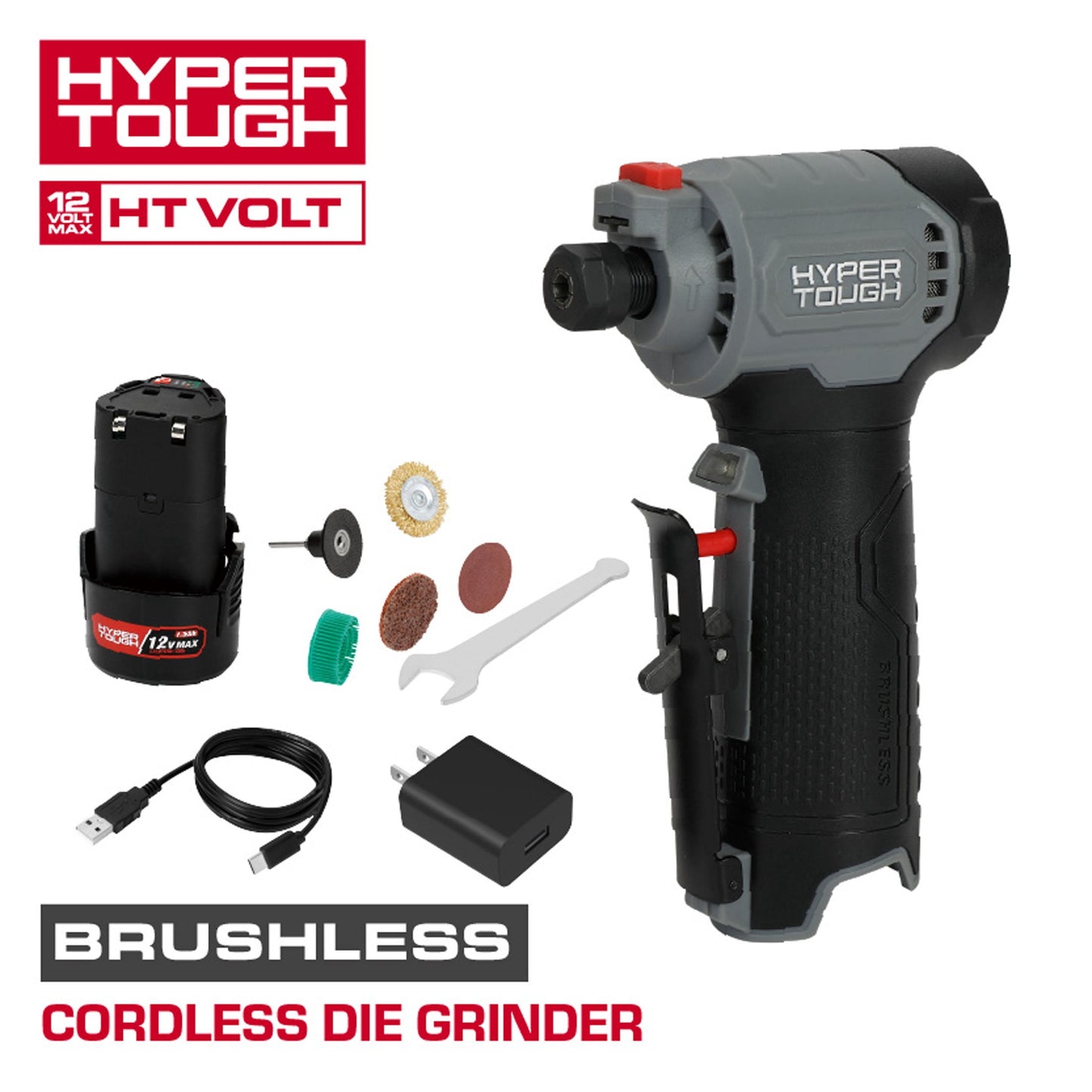 Hyper Tough 12V Brushless Cordless Die Grinder with 1.5Ah Battery