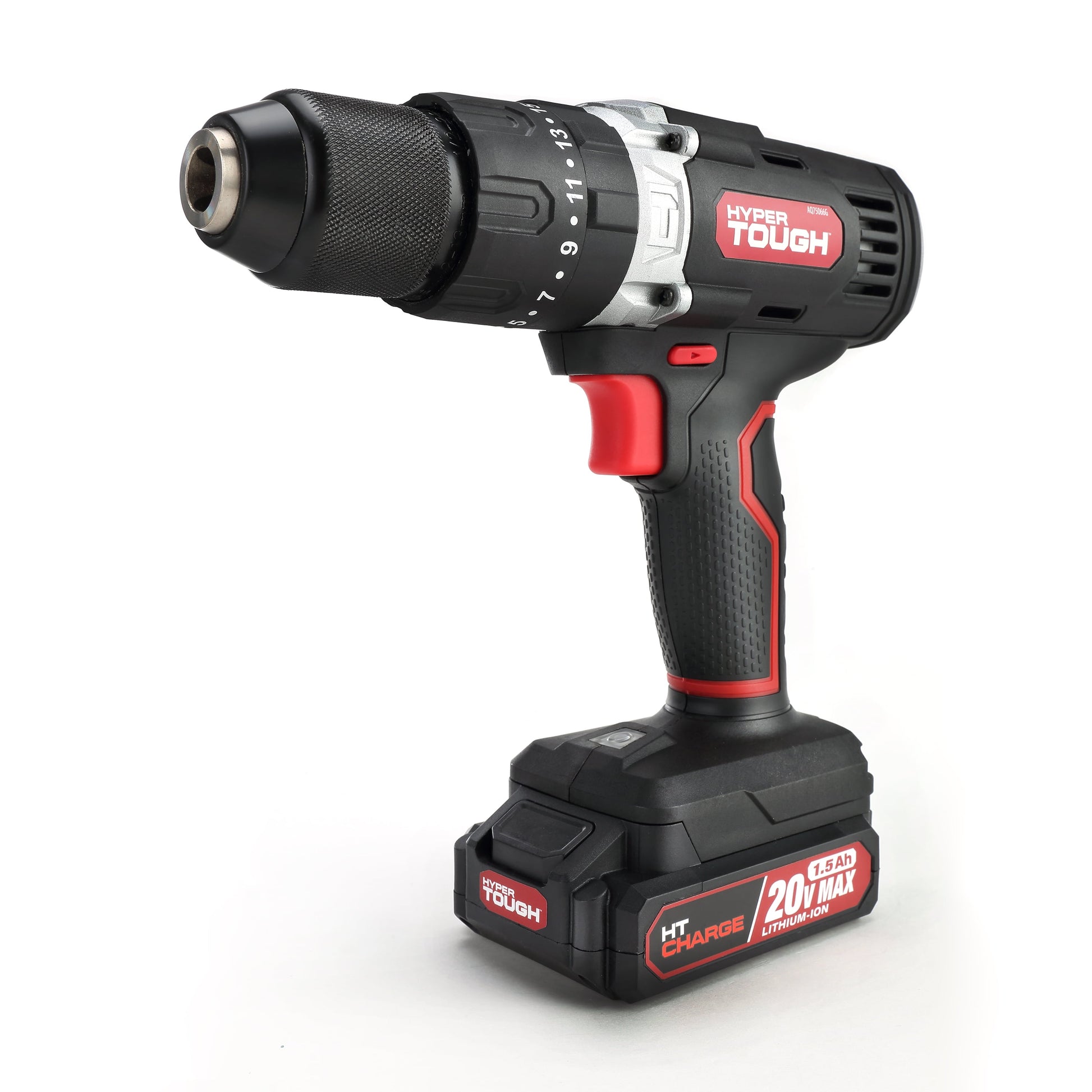 Hyper Tough 20V Max Lithium-Ion Cordless Hammer Drill, 1/2 inch Chuck, 2 Speeds with 1.5Ah Lithium-ion Battery & Charger, Bit Holder & LED Light,  New Condition