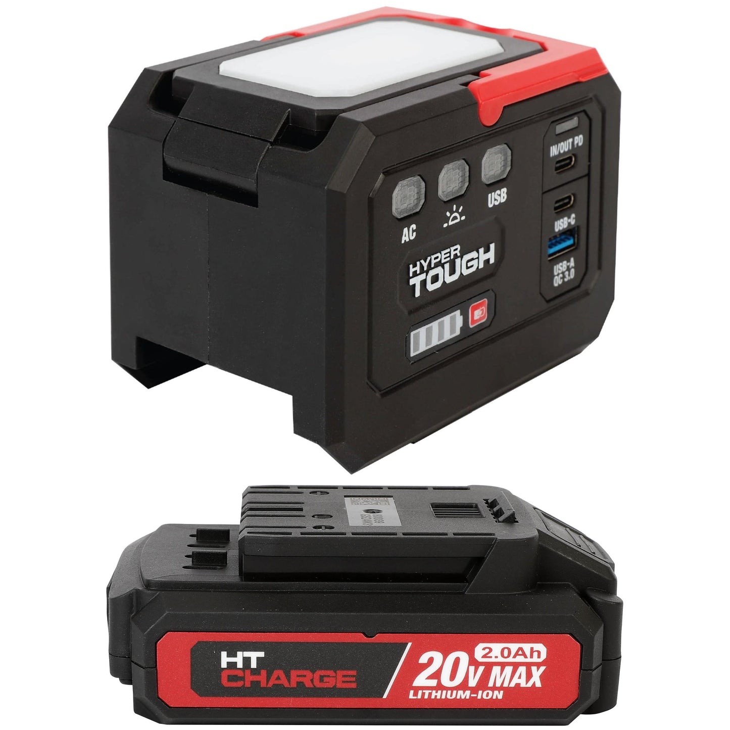 Hyper Tough 20V Power Inverter and 2.0Ah Lithium-Ion Battery Pack with USB-A and USB-C Ports