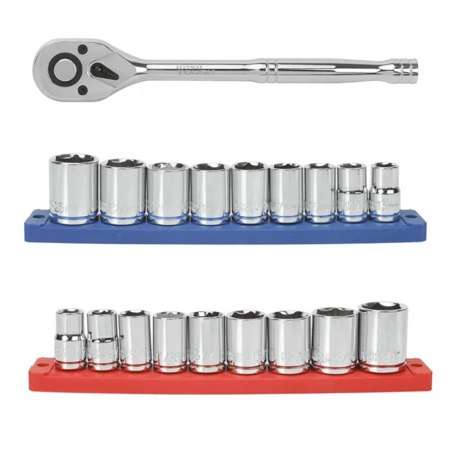Hyper Tough 21-Piece 1/2-inch Drive Ratchet and Socket Set (SAE and mm)