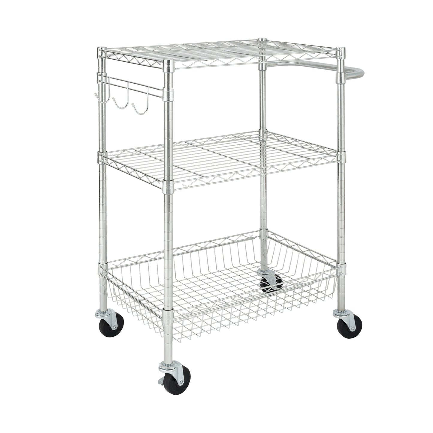 Hyper Tough 3-Tier New Multipurpose Rolling Cart, Chrome Color, 495lbs Load Capacity