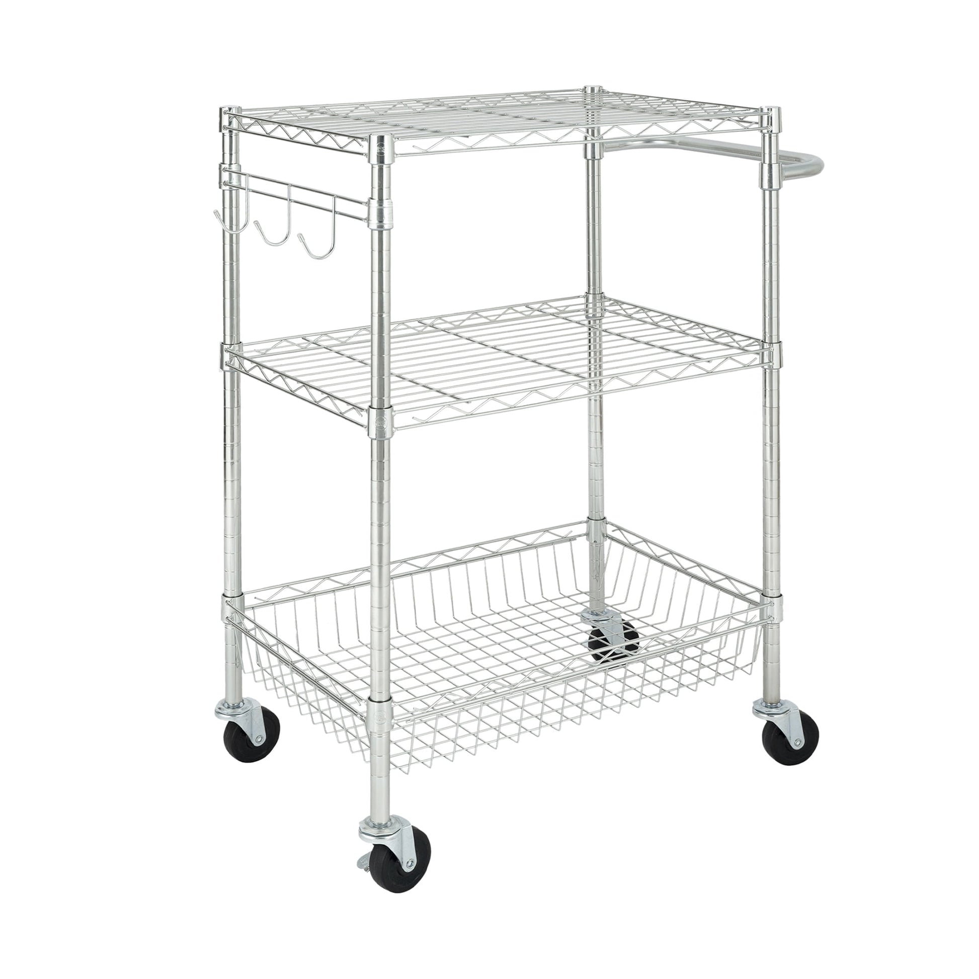 Hyper Tough 3-Tier New Multipurpose Rolling Cart, Chrome Color, 495lbs Load Capacity