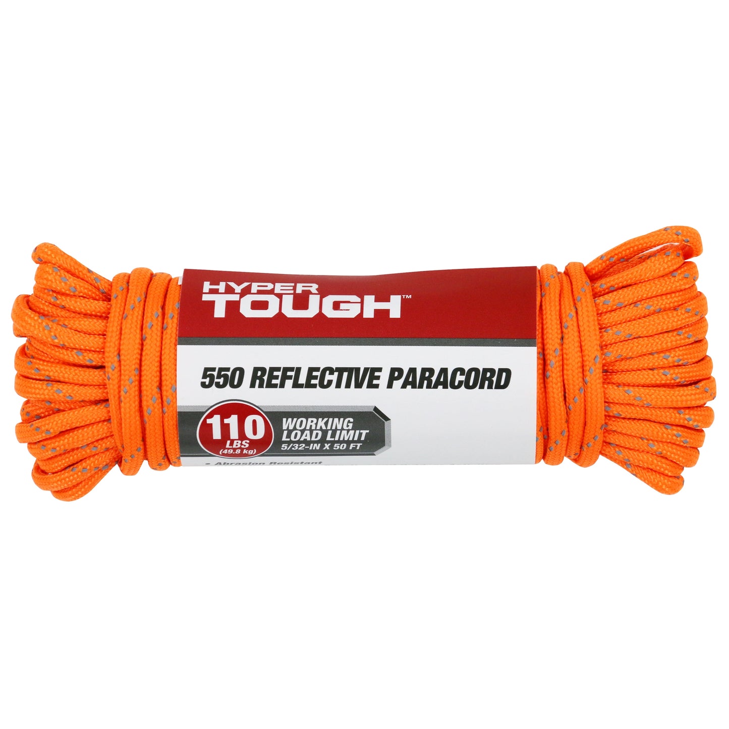 Hyper Tough 5/32 inch x 50 ft, 550 Reflective Paracord, Orange