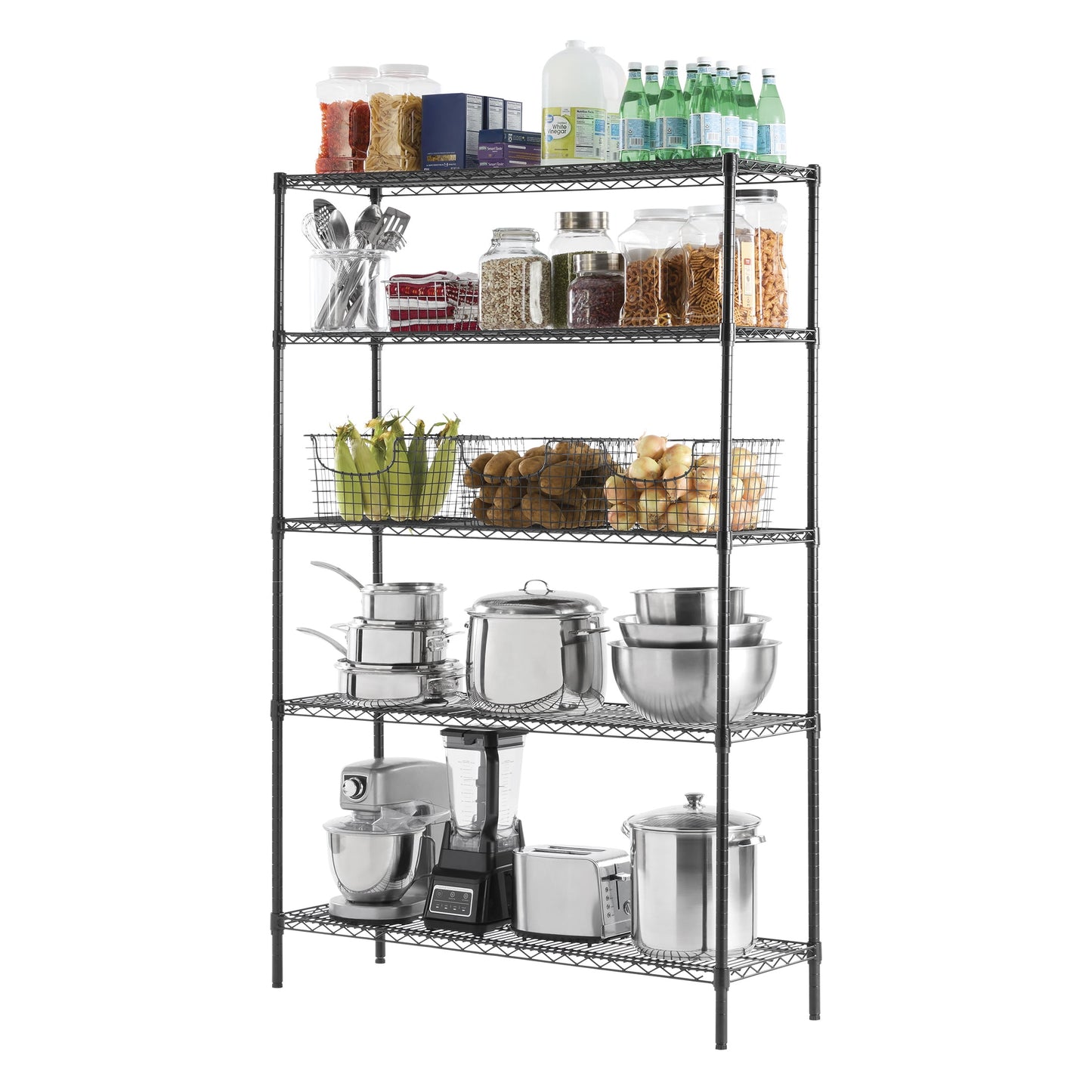 Hyper Tough 5-Tier Multipurpose Steel Wire Shelving Rack, Black, 3000 lbs Capacity