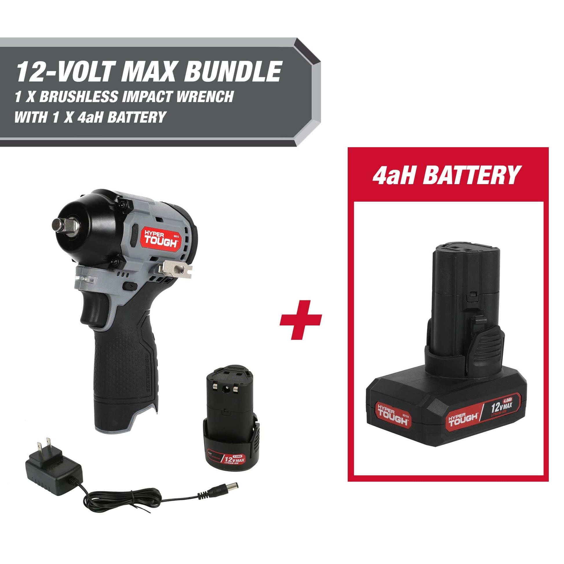 Hyper Tough 80013 12V, 3/8" Cordless Impact Wrench 4Ah