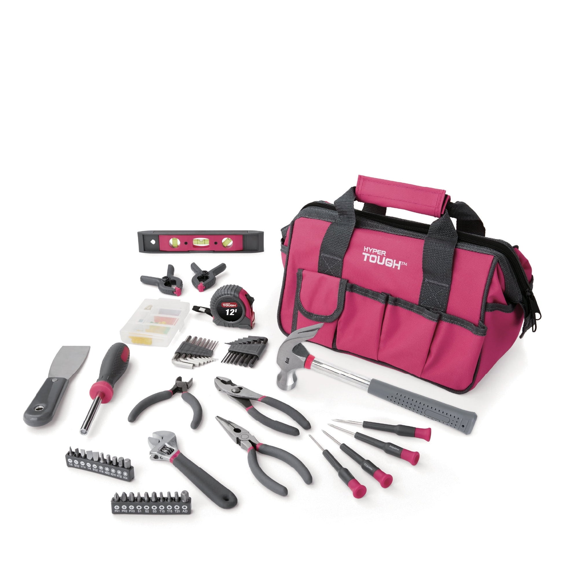 Hyper Tough 89-Piece Household Tool Set 12-Pocket Tool Bag, Pink
