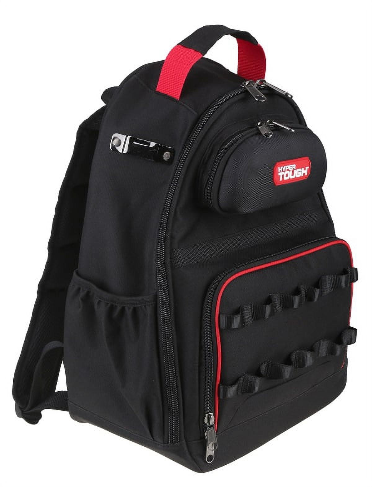 Hyper Tough Mochila de Herramientas Negra con Bolsillos y Lazos, Almacenamiento PortÃ¡til de Herramientas con Soporte de Base (Unisex)