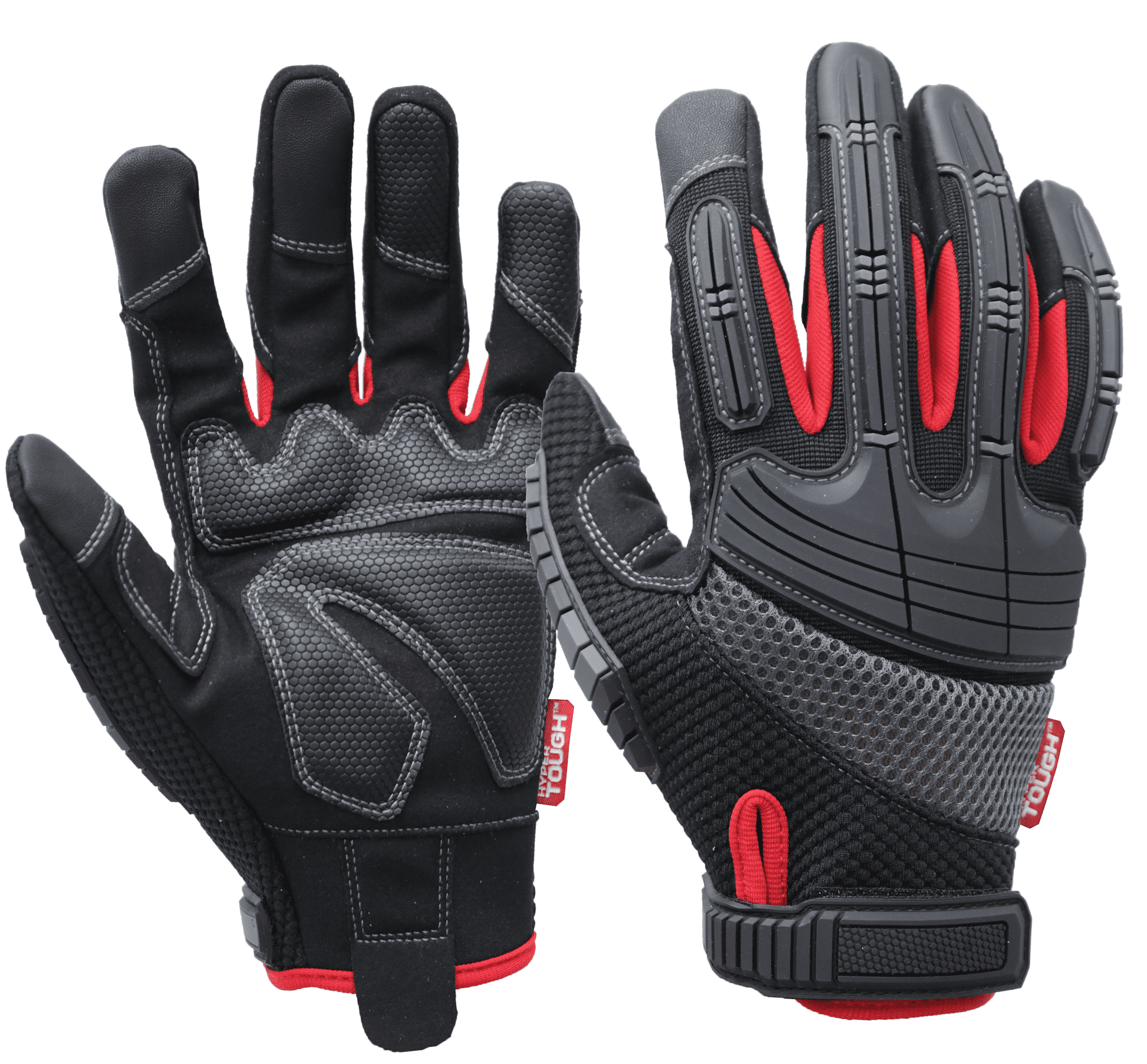 Hyper Tough High Performance Black Synthetic Leather Mechanic Gloves, Men's Medium