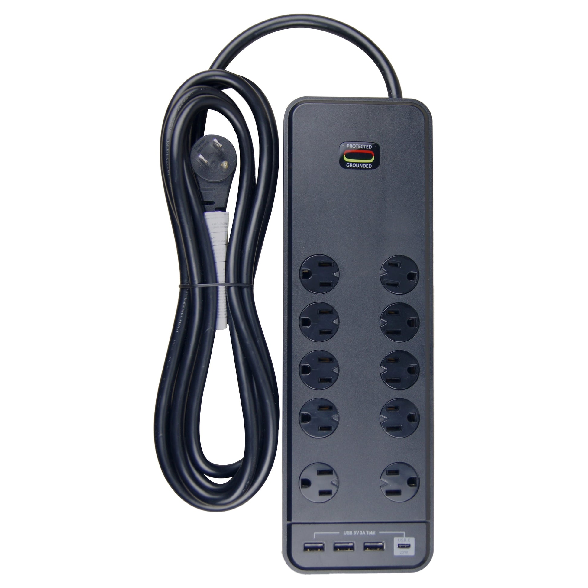 Hyper Tough Indoor 10-Outlet 10ft Surge Protector 2480-Joule Protection with 4 USB Ports, Black
