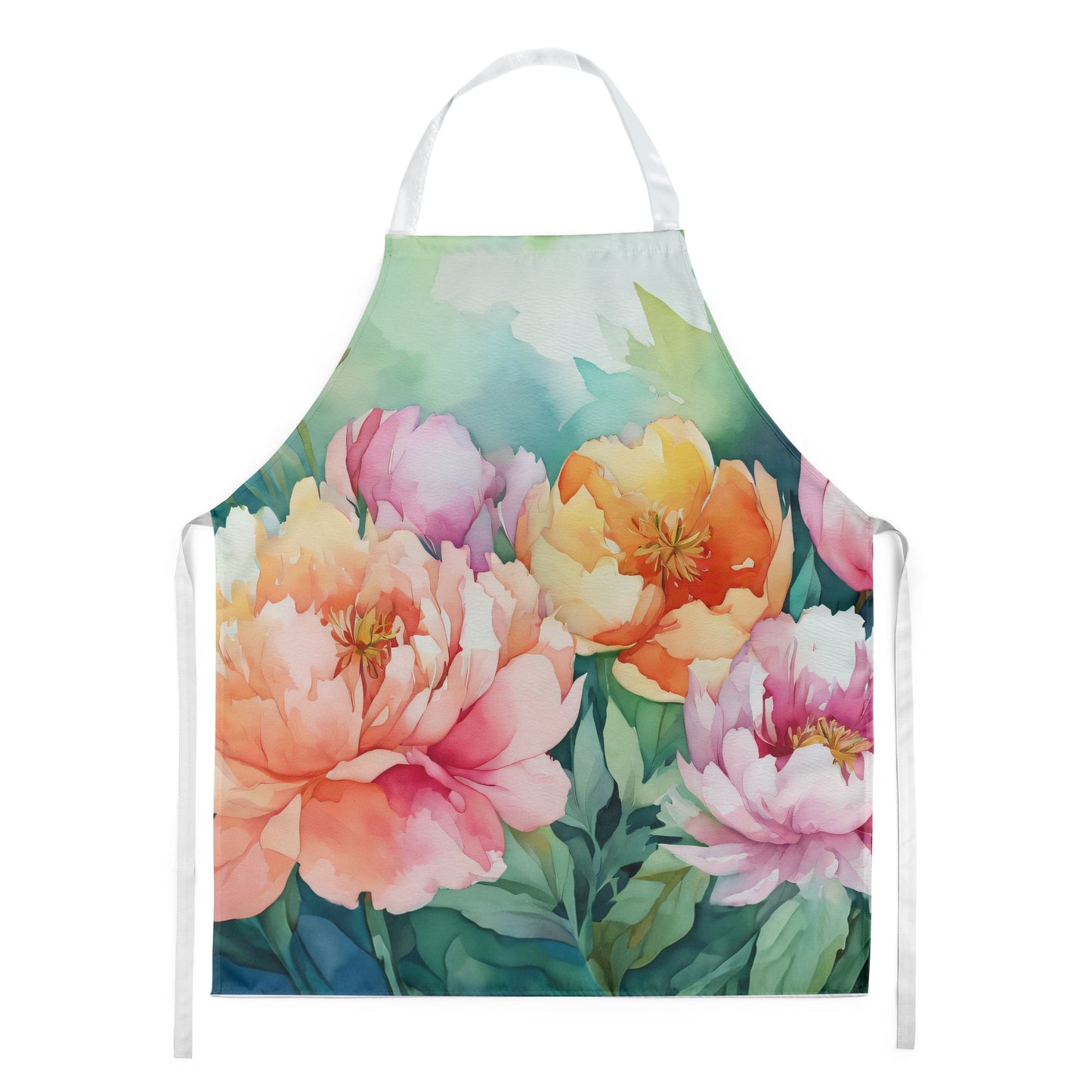 Indiana Peonies in Watercolor Apron 27 in x 30 in