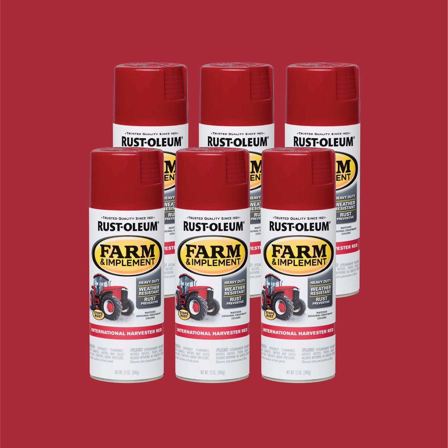 6 Pack, International Harvester Red, Rust-Oleum Specialty Farm and Implement Gloss Spray Paint-280127, 12 oz