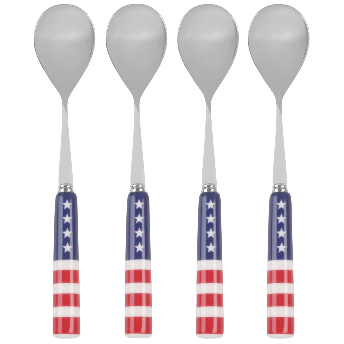 International Silver Stars and Stripes Ceramic Handle Coffee Spoons Set of 4