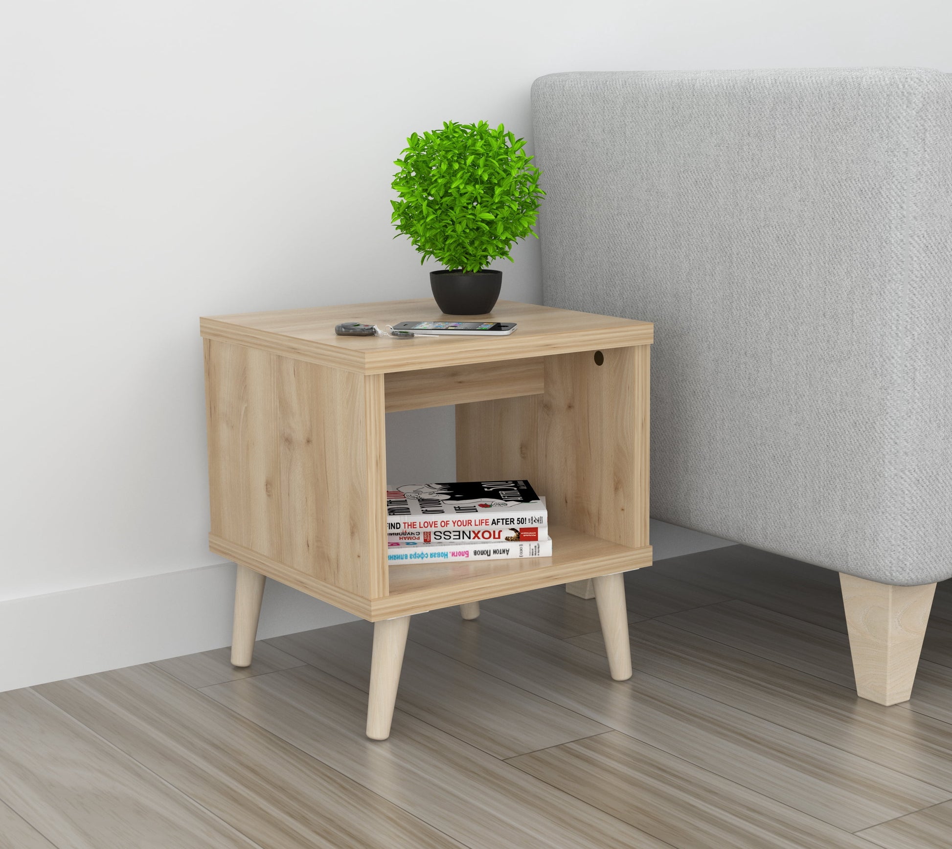 Inval Scandia Modern End Table with Open Storage, Maple