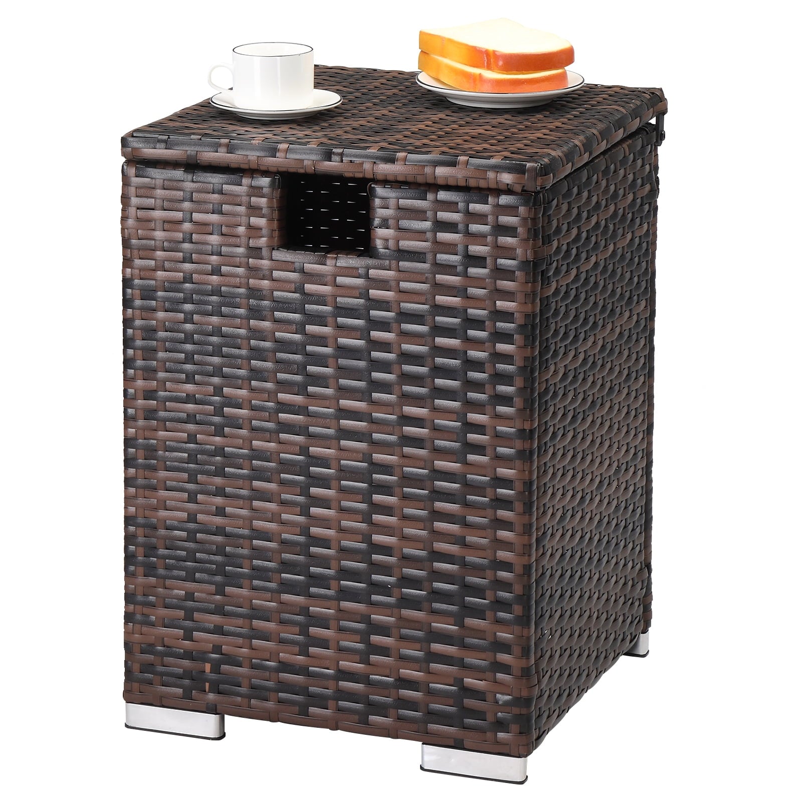 Iron Frame Gas Bottle Storage Rattan Side Table Brown Gradient, 40*40*57cm