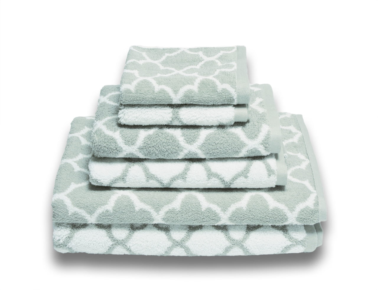 Irongate 6-Piece 100% Cotton Bath Towel Set in White/Spa Blue