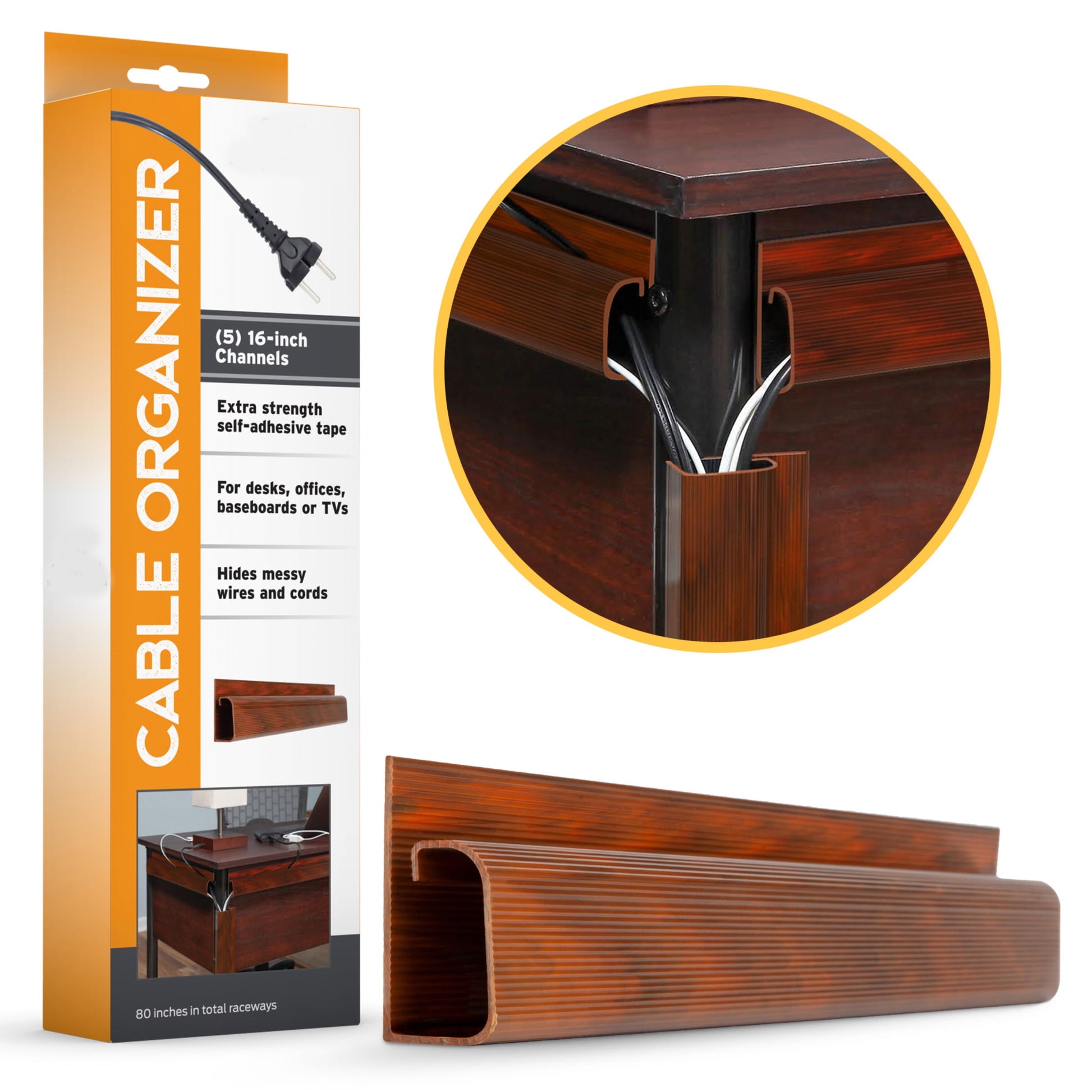 J Channel Desk Cable Organizer Kitâ€“ 5 Wood Grain Raceway Channels -by Edison Supply