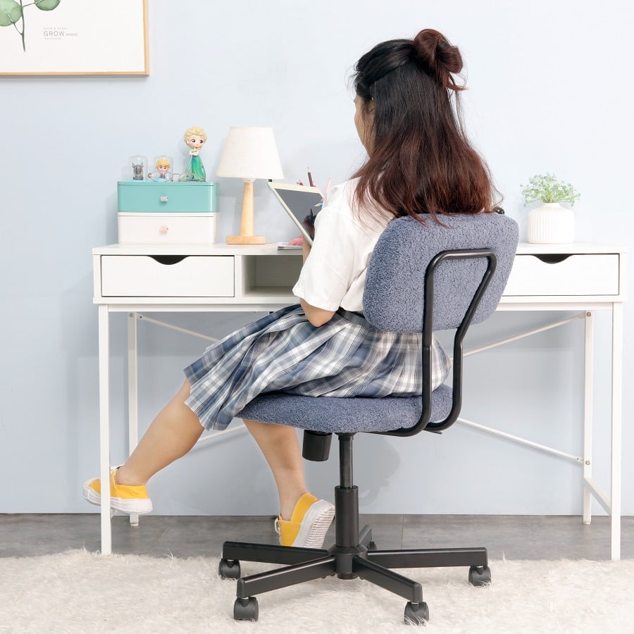 JJS Low Back Velvet Fabric Armless Home Office Computer Chair in Blue
