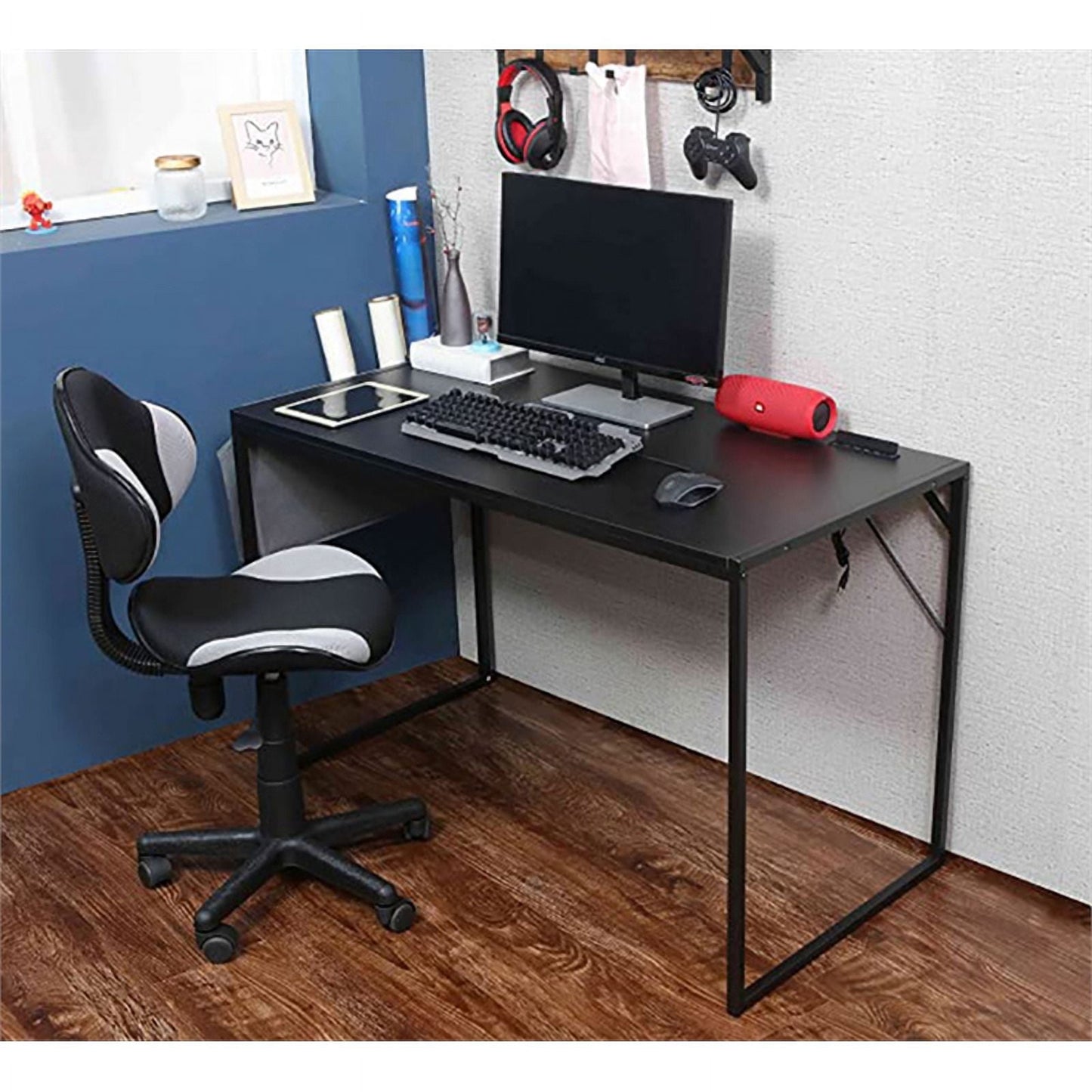 JJS Small Computer Desk Simple Style Writing Desk for Small Spaces 40 Inch Home Office Modern Student Study Laptop Writing Table with Storage Bag USB Hub, Blackâ€¦
