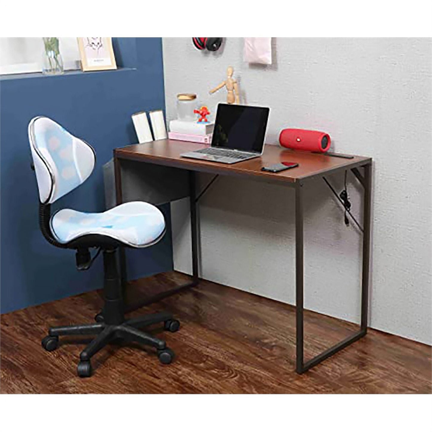 JJS 48" Home Office Metal Computer Desk with Storage Bag USB Hub in Brown