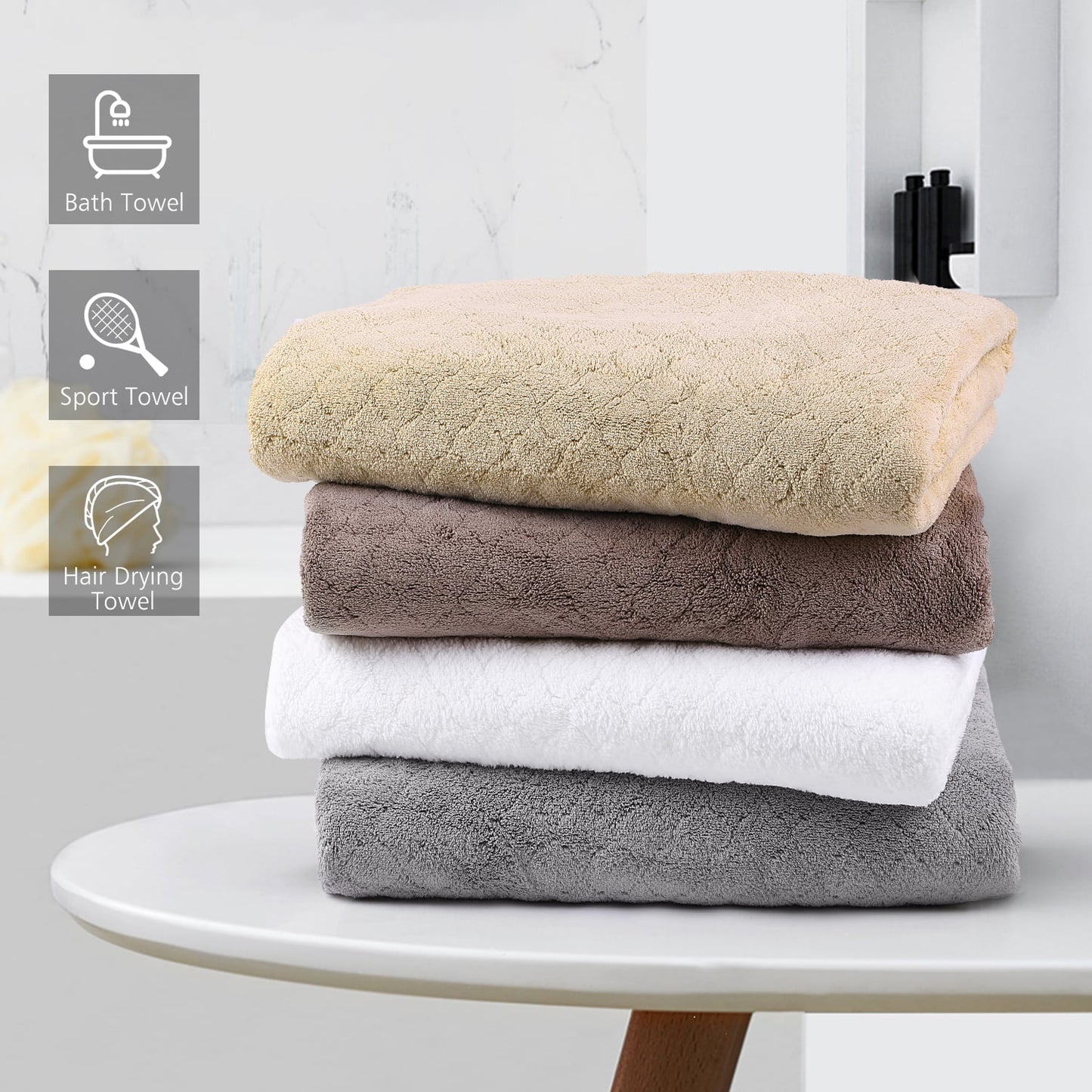 JML Bath Towel Set 2 Piece, Plaid Polyester Hotel & Spa Bath Towels, 30" x 60", White