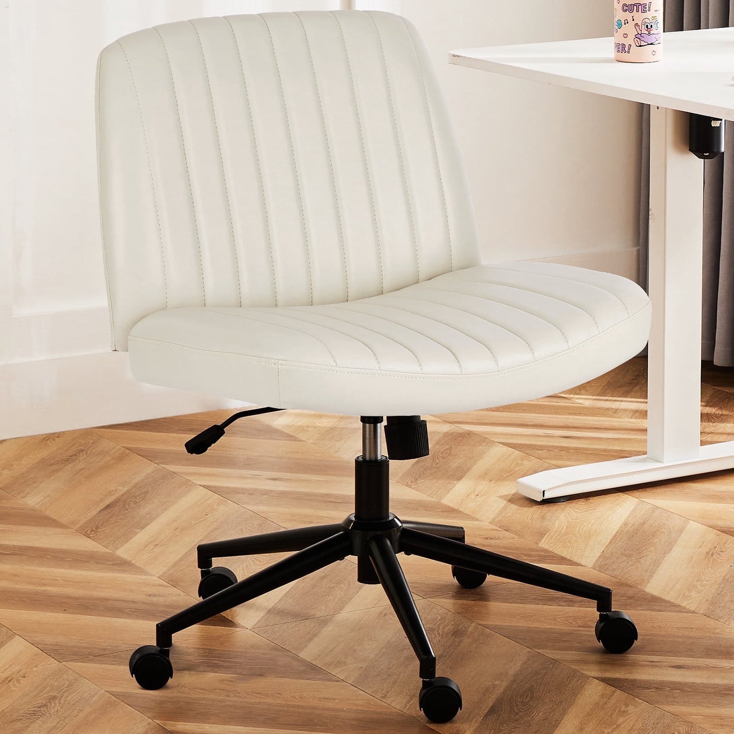 JOINSUN Criss Cross Silla, Silla de Escritorio CÃ³moda con Ruedas, Silla de Tocador de Maquillaje Linda, Silla Moderna de Tela Giratoria Ajustable en Altura con Respaldo Medio y Asiento Ancho para Computadora para Oficina en Casa