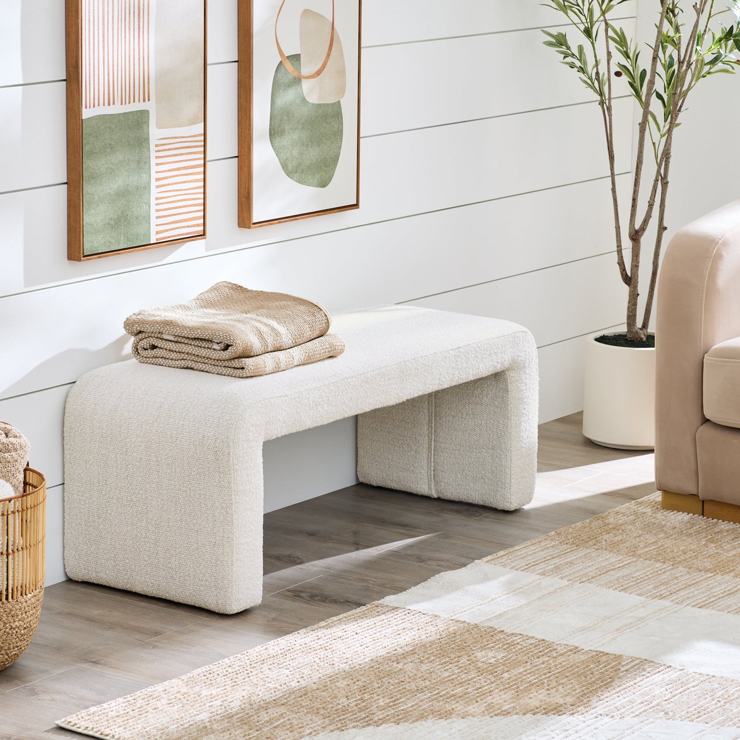 Better Homes & Gardens Juliet Boucle Waterfall Bench, Ivory