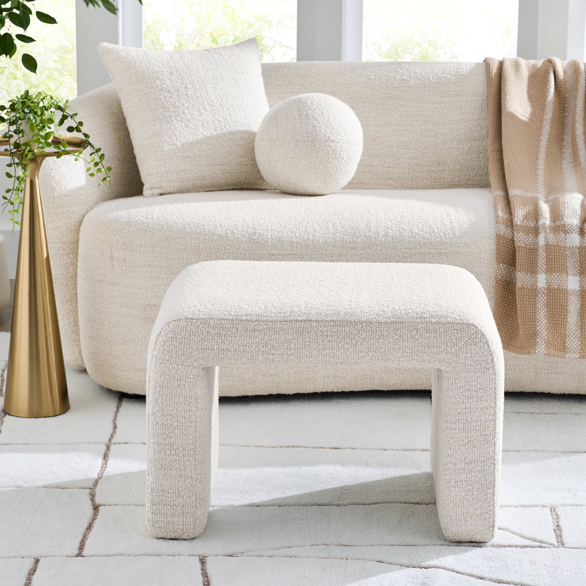Better Homes & Gardens Juliet Waterfall Boucle Ottoman, Ivory