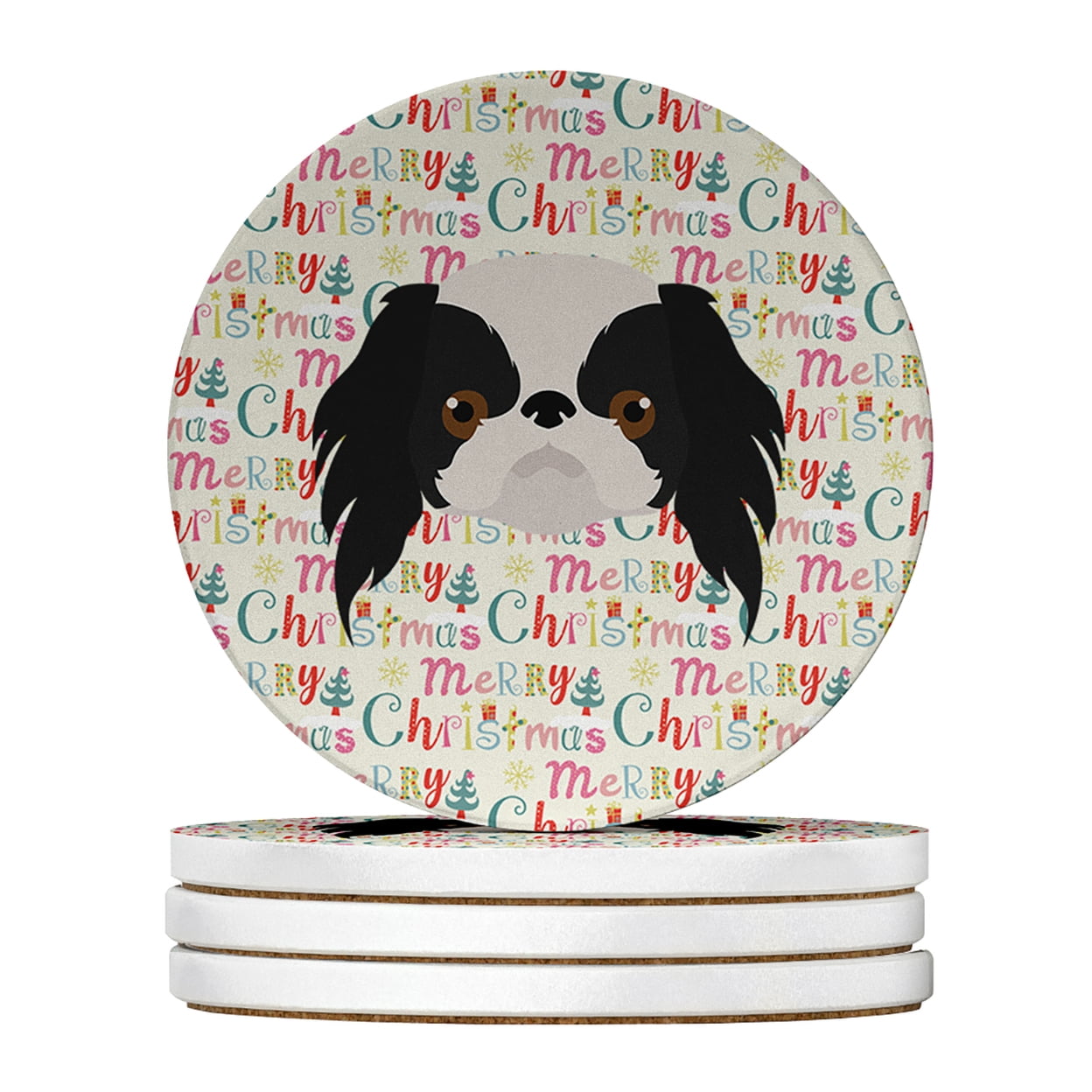 Japanese Chin Merry Christmas Large Sandstone Coasters Pack of 4 4 in x 4 in