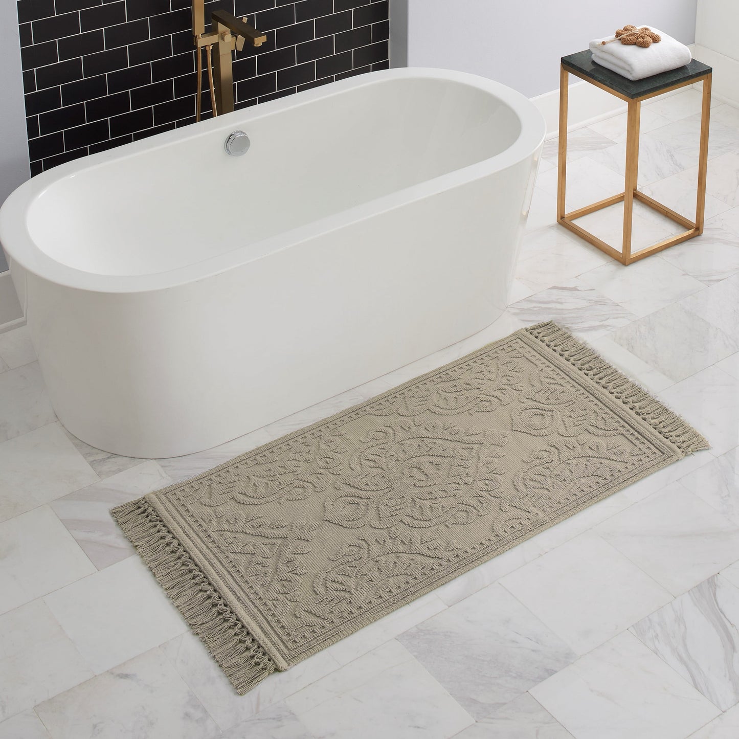 Jean Pierre Ricardo Cotton Fringe 27 x 45 in. Bath Rug, Linen