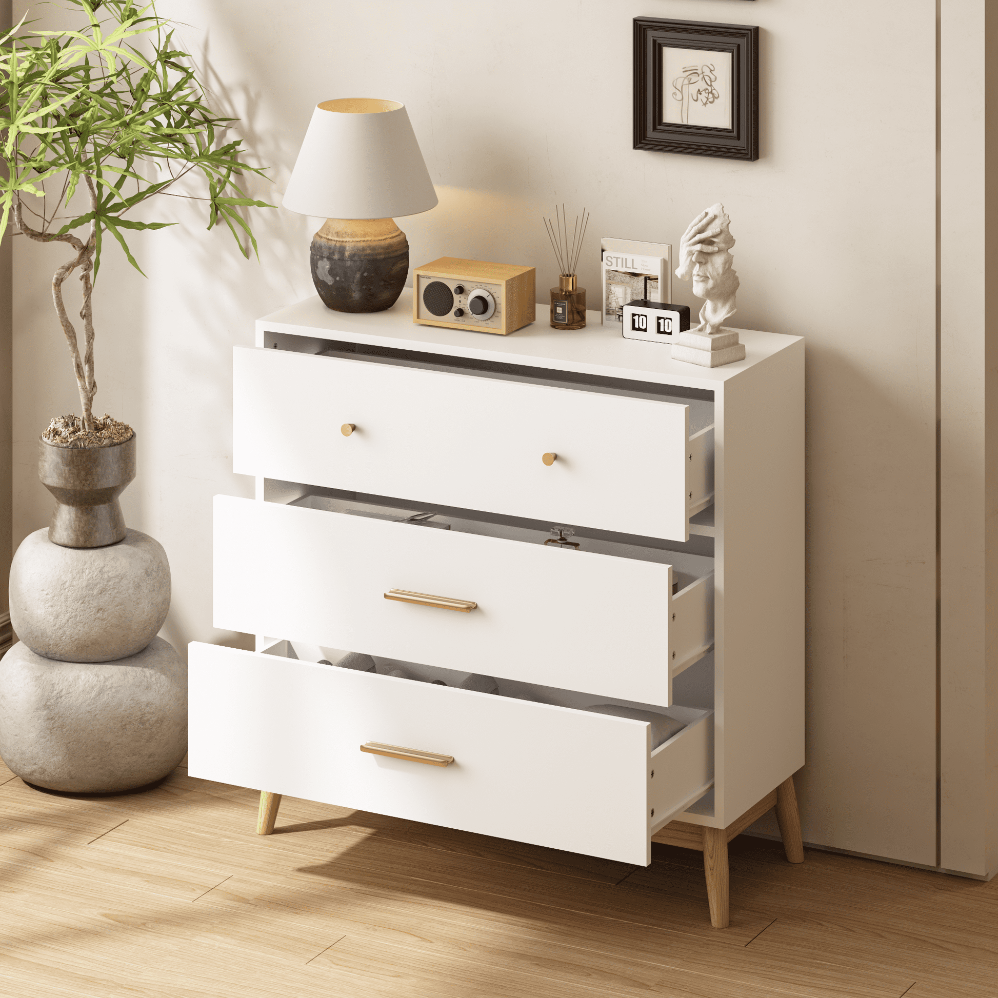 Jopath 3 Drawer Dresser for Bedroom,Modern Chest of Drawers,Small Dresser Nightstand Organize with Rose Gold Handle for Small Space,Kids Room