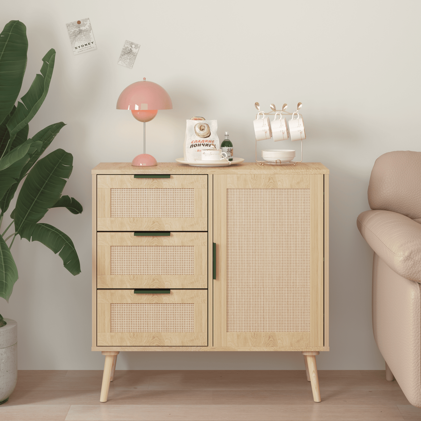 Jopath 3 Drawer Dresser for Bedroom,Modern Rattan Wood Small Dresser Chest of Drawers Storage Cabinet Sideboard for Living Room,Entryway