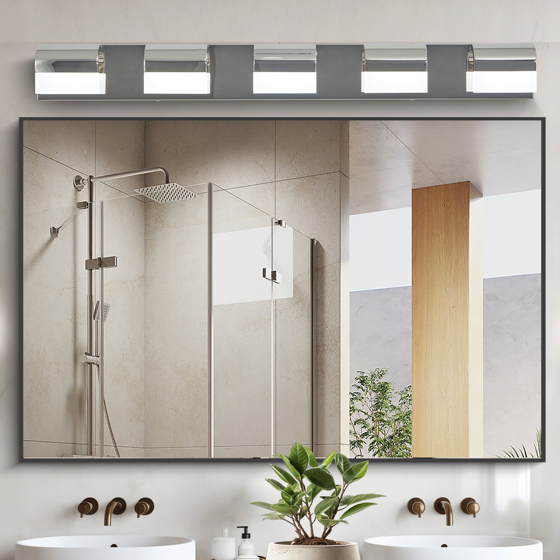 Jopath 5-Light Bathroom Vanity Light, Dimmable LED Wall Mount Lighting Fixture for Bathroom Vanity Mirror Chrome