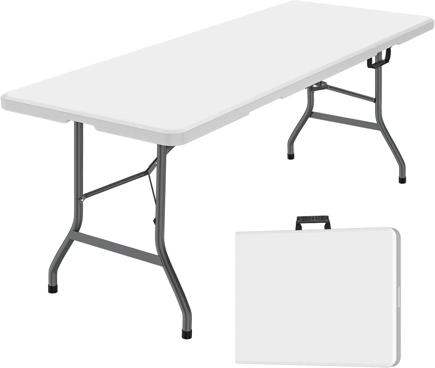 Jopath 6 Foot Folding Table,White Plastic Folding Table,Built-in Handle,Indoor Outdoor Table for Picnic Party Dining Camping,White