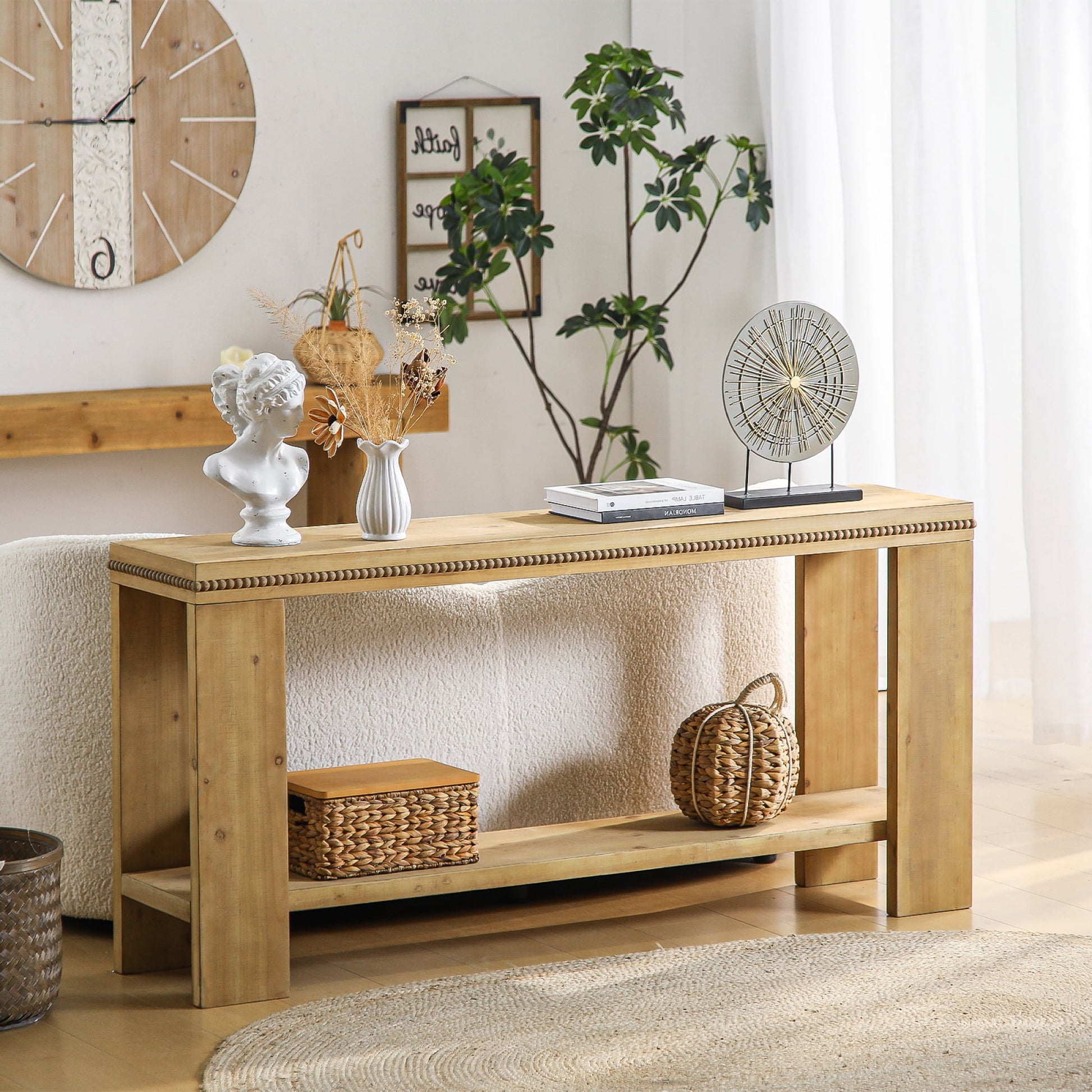 Jopath 63" Modern Narrow Console Table with Storage Shelf,2-Tier Rustic Farmhouse Sofa Table Entryway Table for Living Room,Entryway,Hallway,Natural