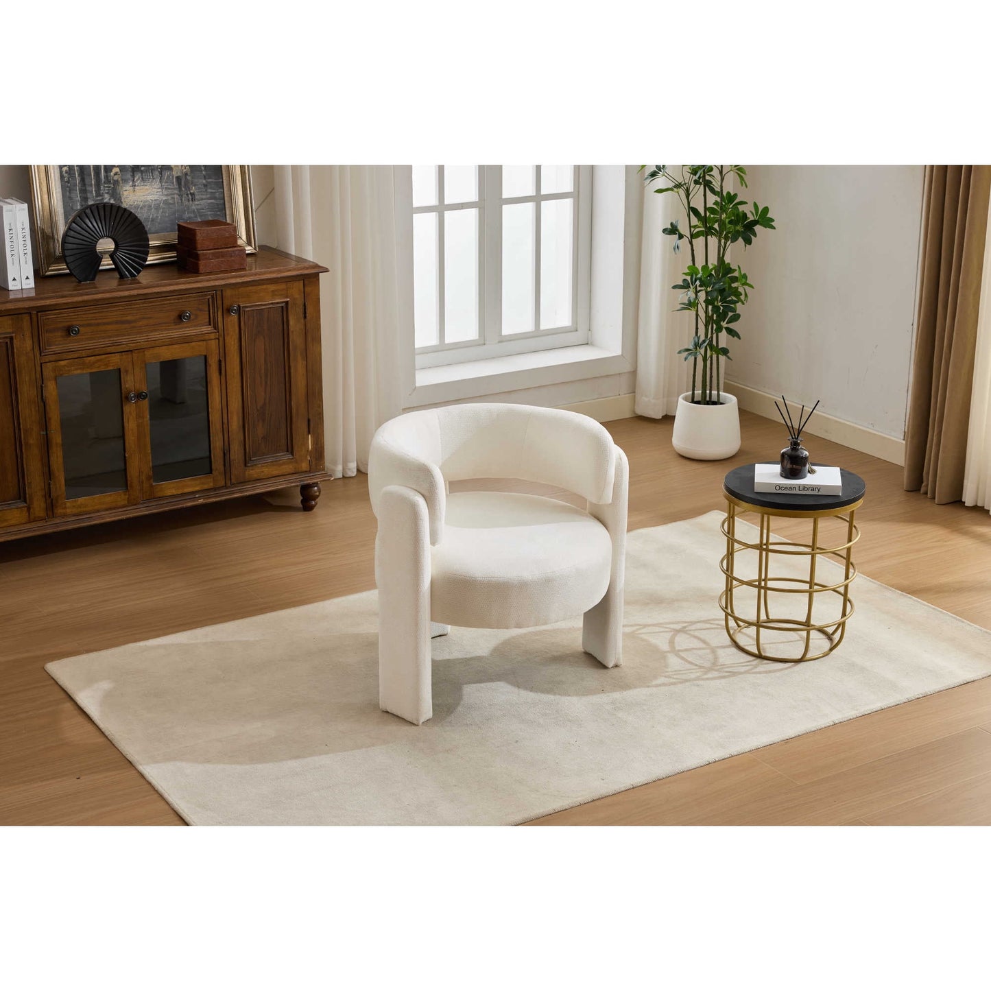 Jopath Accent Chair, Contemporary Boucle Fabric Accent Armchair Minimalist and Stylish Accent Seating for Living Room Bedroom Apartment Office Orange
