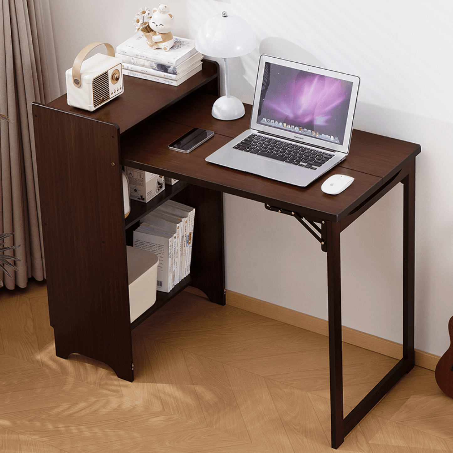 Jopath Bamboo Folding Desk, Foldable Desk for Small Space, Computer Desk with Hidden Storage, Mid Century Foldable Table for Home Office and Bedroom (Walnut)