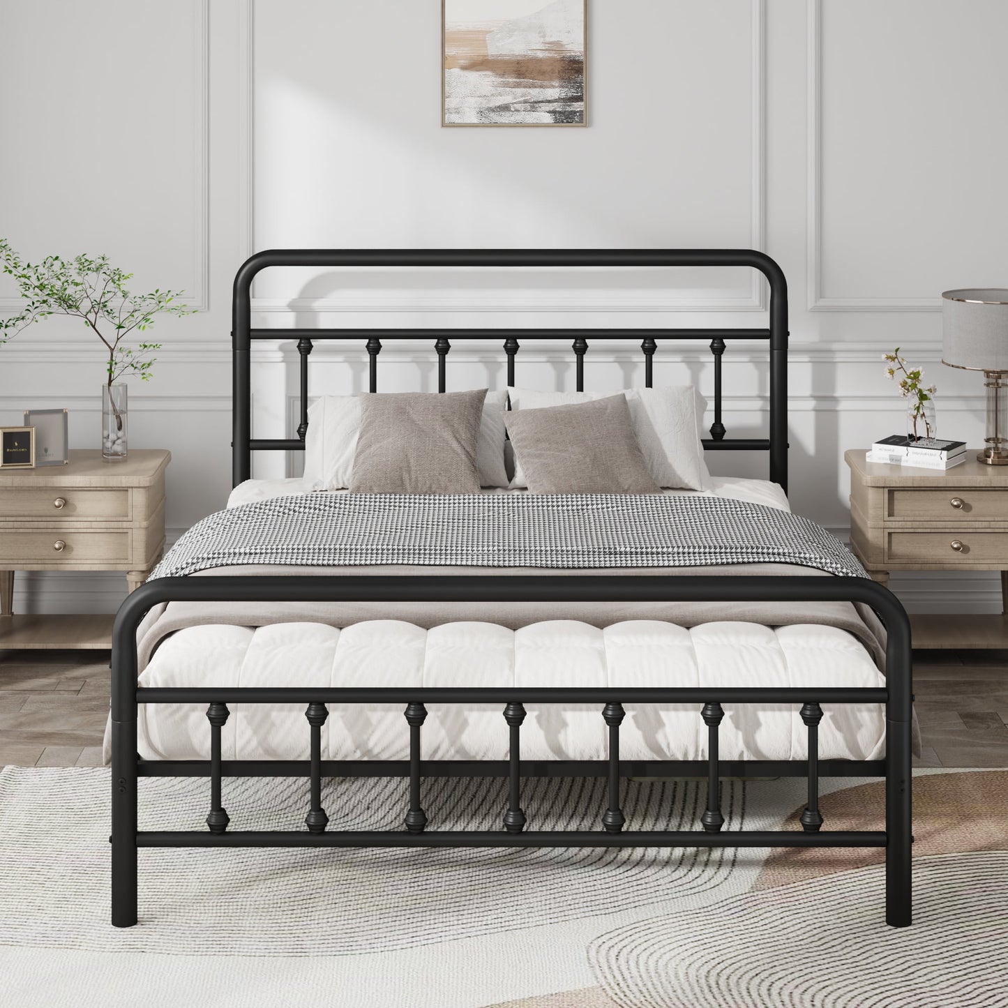 Jopath Full Size Metal Bed Frame, Platform Bed with Headboard Structurally Stable Under Bed Storage for Teens Adults Black