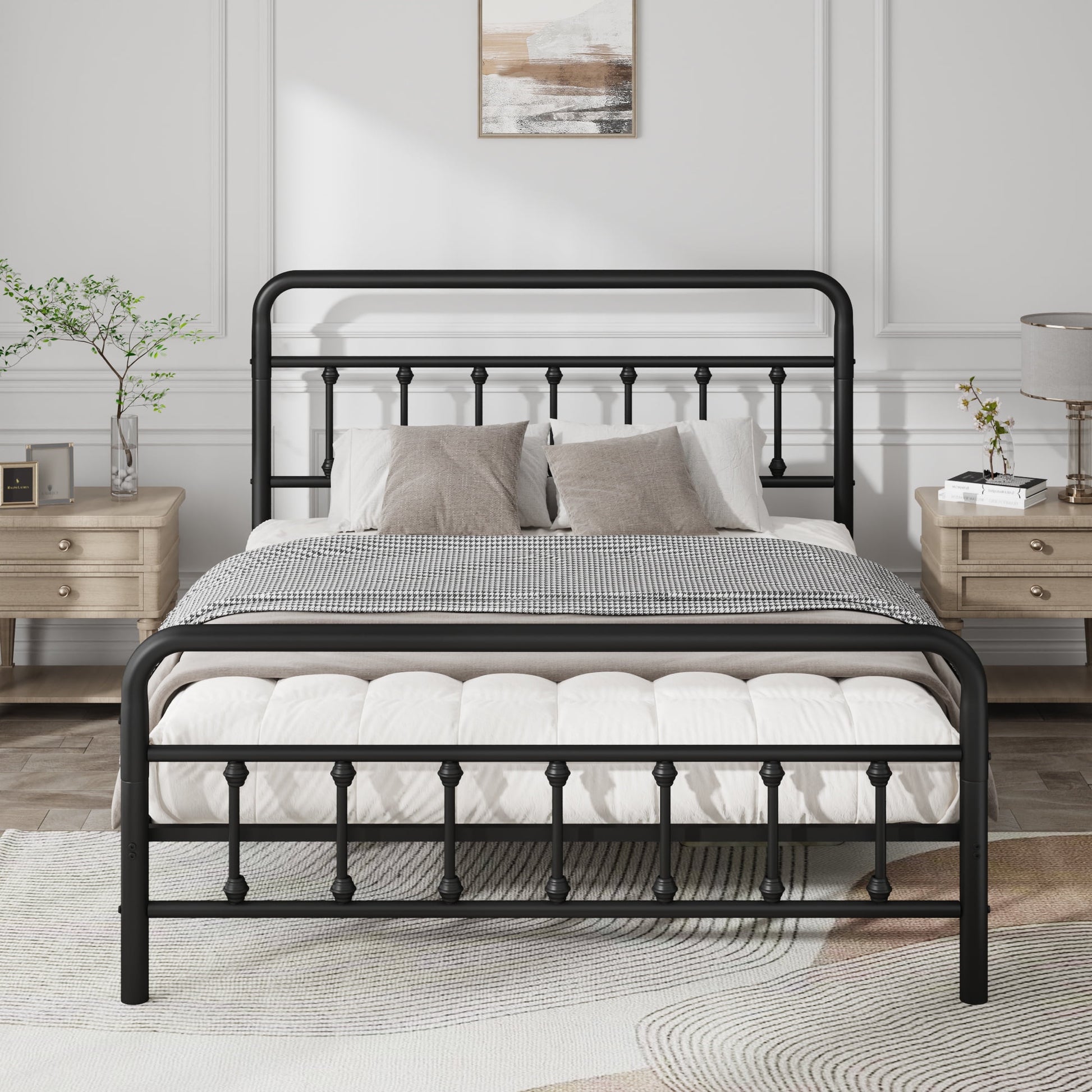 Jopath Full Size Metal Bed Frame, Platform Bed with Headboard Structurally Stable Under Bed Storage for Teens Adults Black