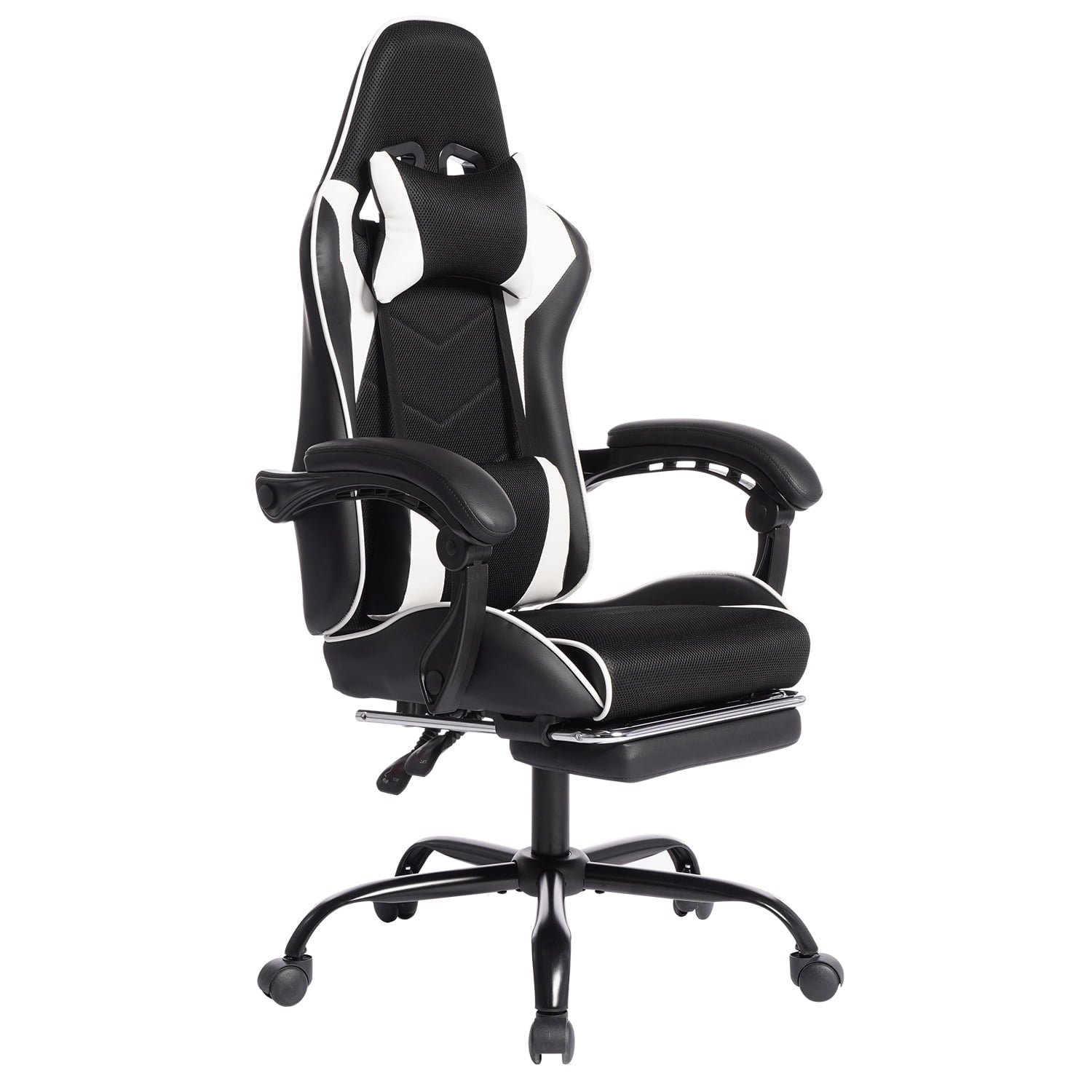 Jopath Gaming Chair with Massage Function and Footrest,Modern PU Leather Ergonomic Office Desk Chair with Lumbar Support,Black