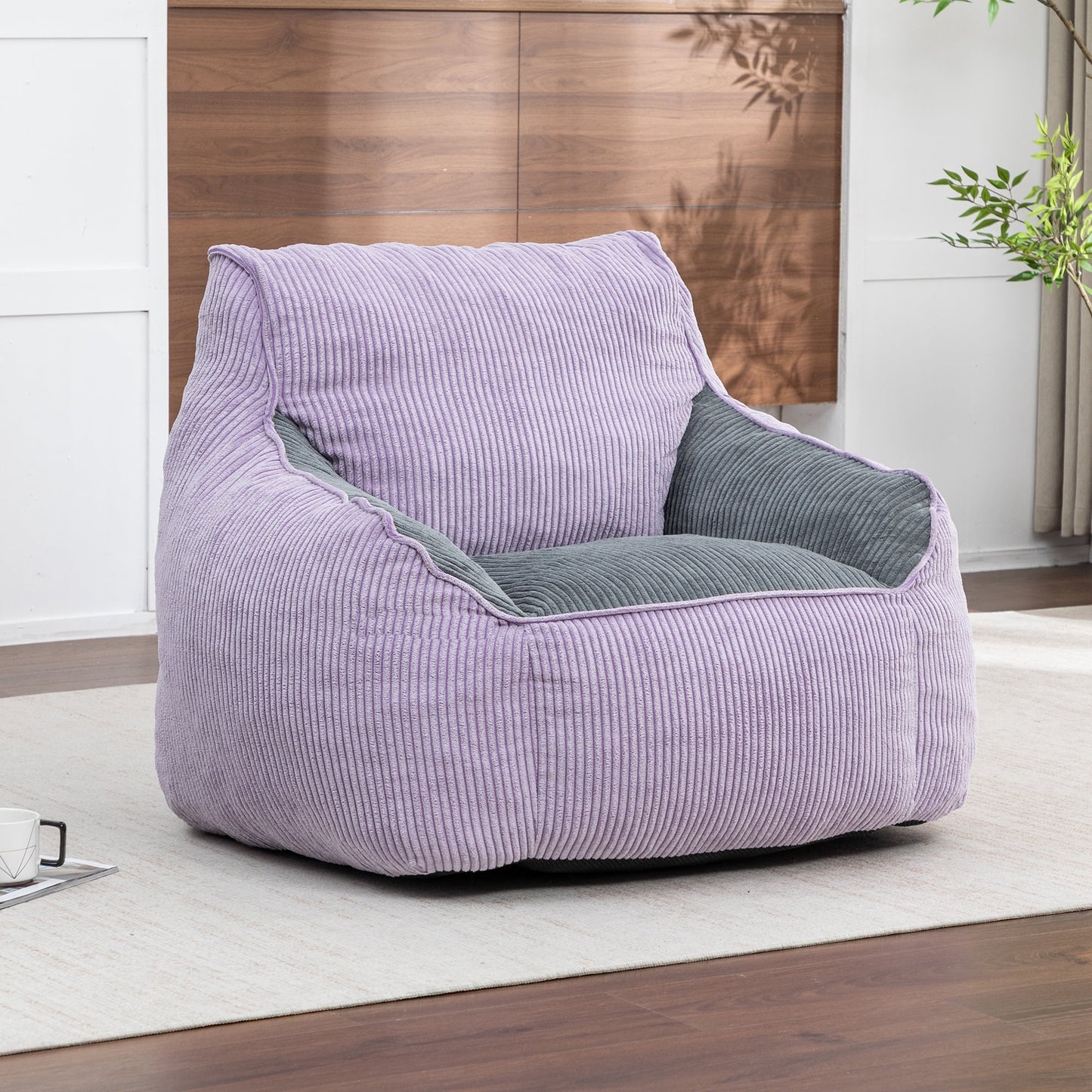 Jopath Giant Bean Bag Chair,Comfy Corduroy Large Bean Bag Chair Sofa with Armrests for Adults Teens,Lazy Sofa Couch Chairs with Filler Included for Bedroom Living Room,Gray+Purple