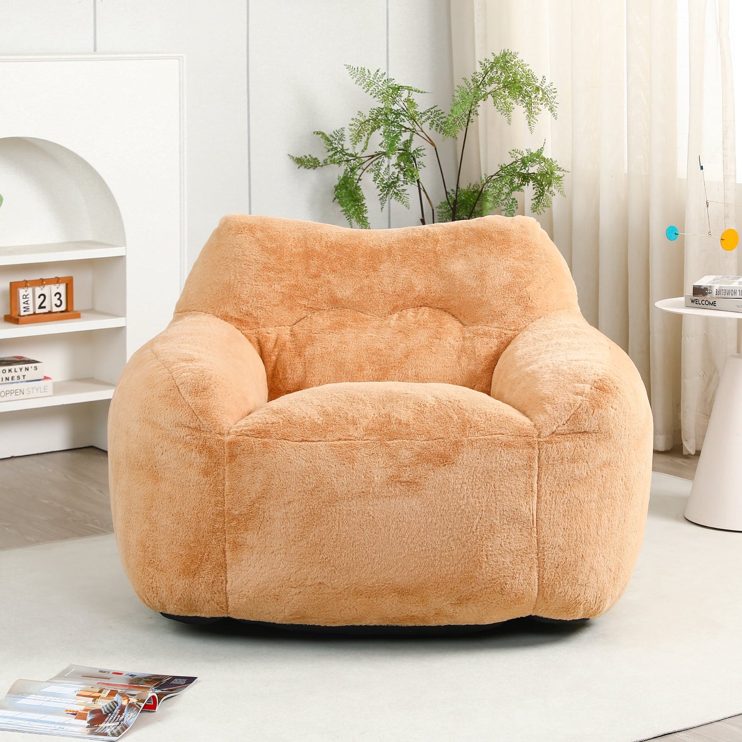 Jopath Giant Bean Bag Chair, Oversized Bean Bag Couch for Adults and Kids, Large Faux Fur Chair with Filler, Stuffed Big Accent Sofa Lounge Floor Sofa for Gaming, Reading, Brown