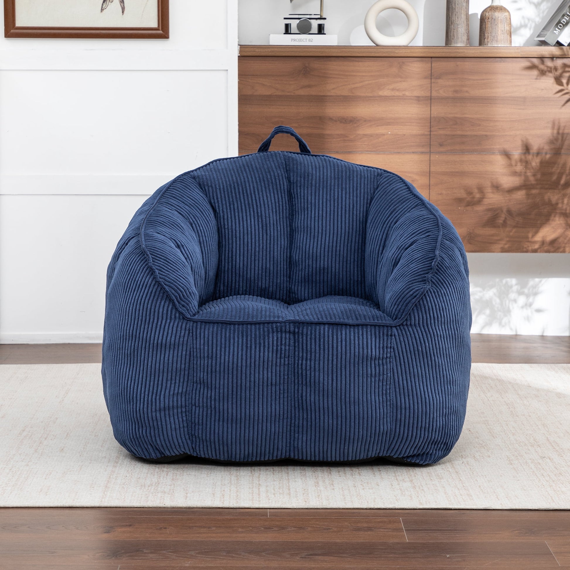Jopath Giant Bean Bag Chair Sofa for Adults Teens,Comfy Corduroy Large Bean Bag Chairs with Fillings,High Elasticity Lazy Sofa for Bedroom Living Room,Dark Blue