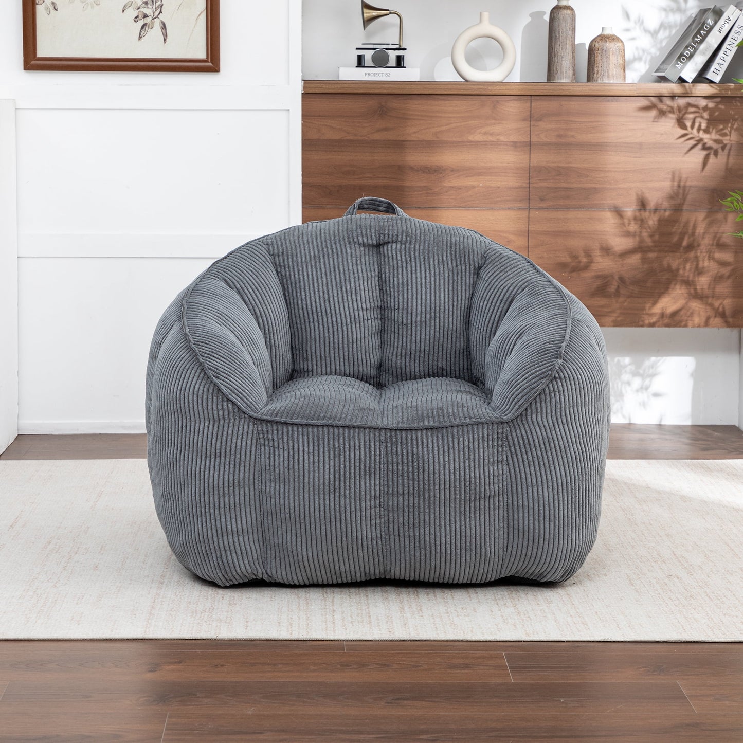Jopath Giant Bean Bag Chair Sofa for Adults Teens,Comfy Corduroy Large Bean Bag Chairs with Fillings,High Elasticity Lazy Sofa for Bedroom Living Room,Dark Gray