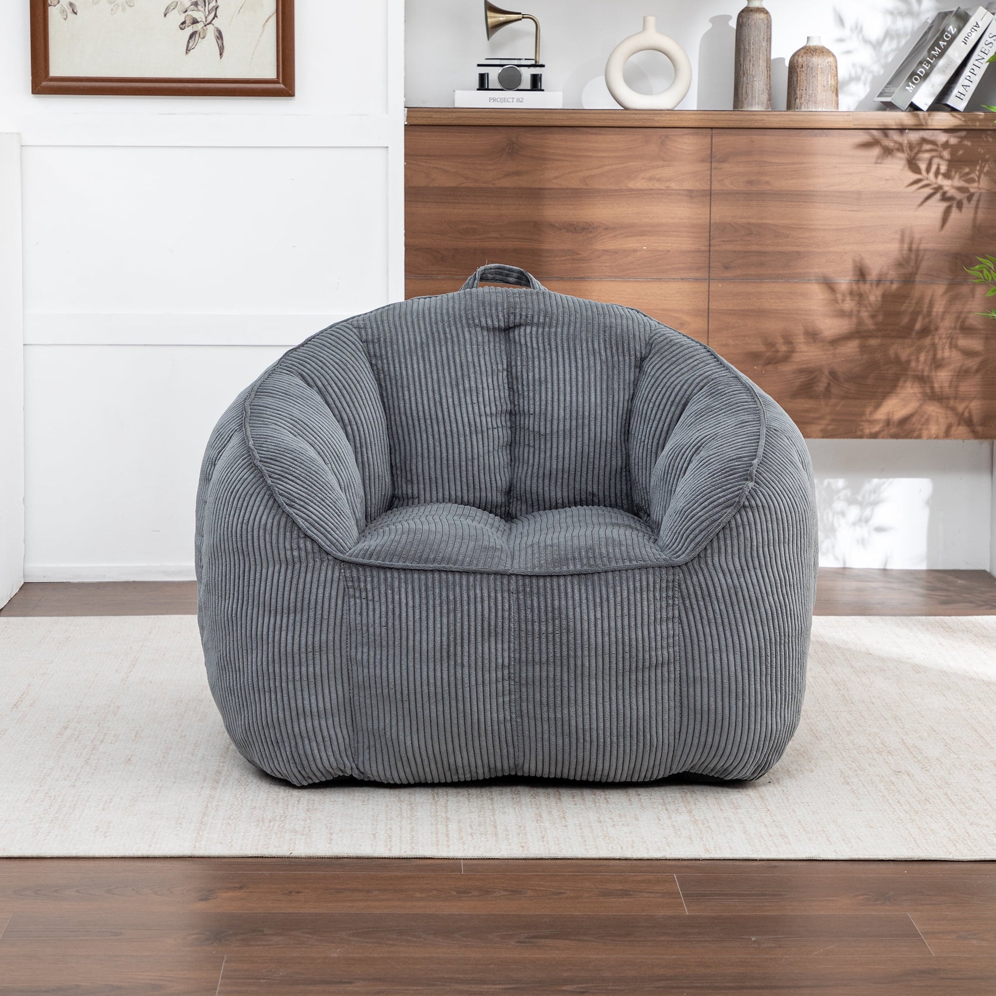 Jopath Giant Bean Bag Chair Sofa for Adults Teens,Comfy Corduroy Large Bean Bag Chairs with Fillings,High Elasticity Lazy Sofa for Bedroom Living Room,Dark Gray