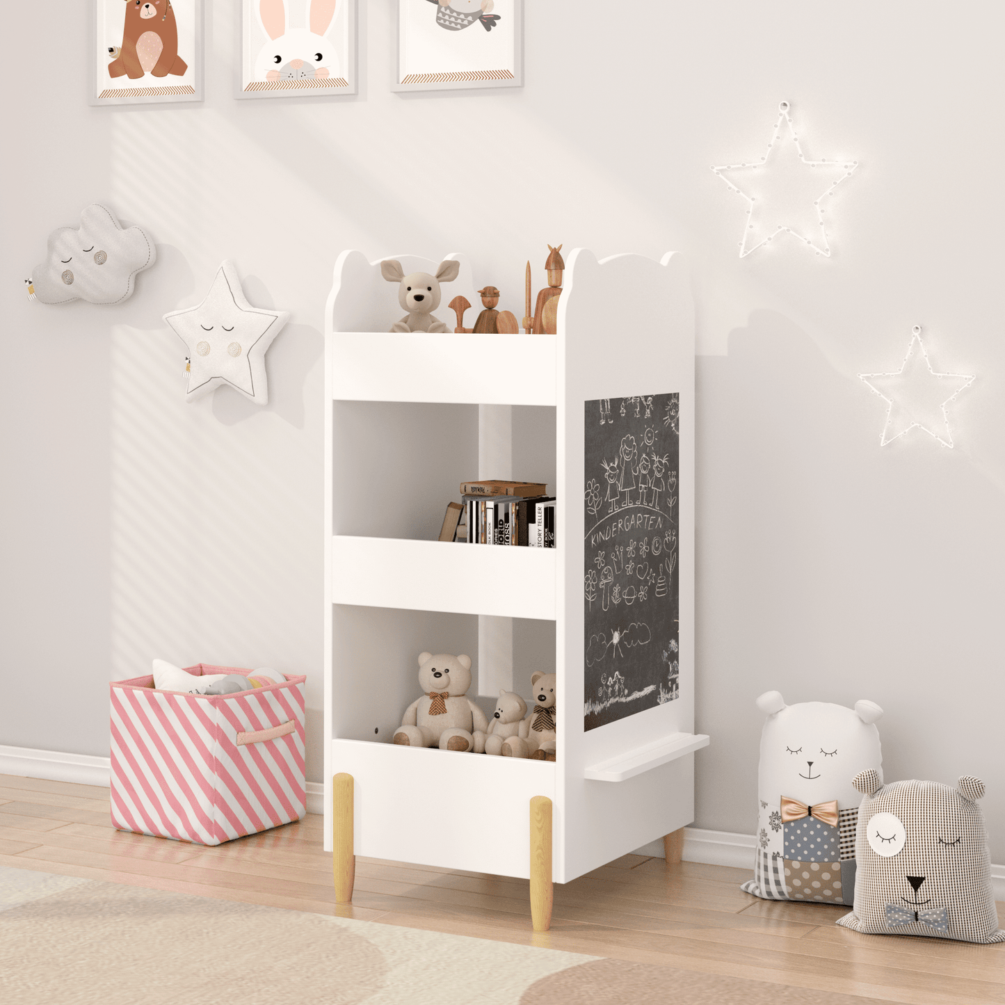 Jopath EstanterÃ­a para NiÃ±os, Librero de Madera de 3 Niveles con Lado de Pizarra para Sala de Juegos, Dormitorio, Blanco