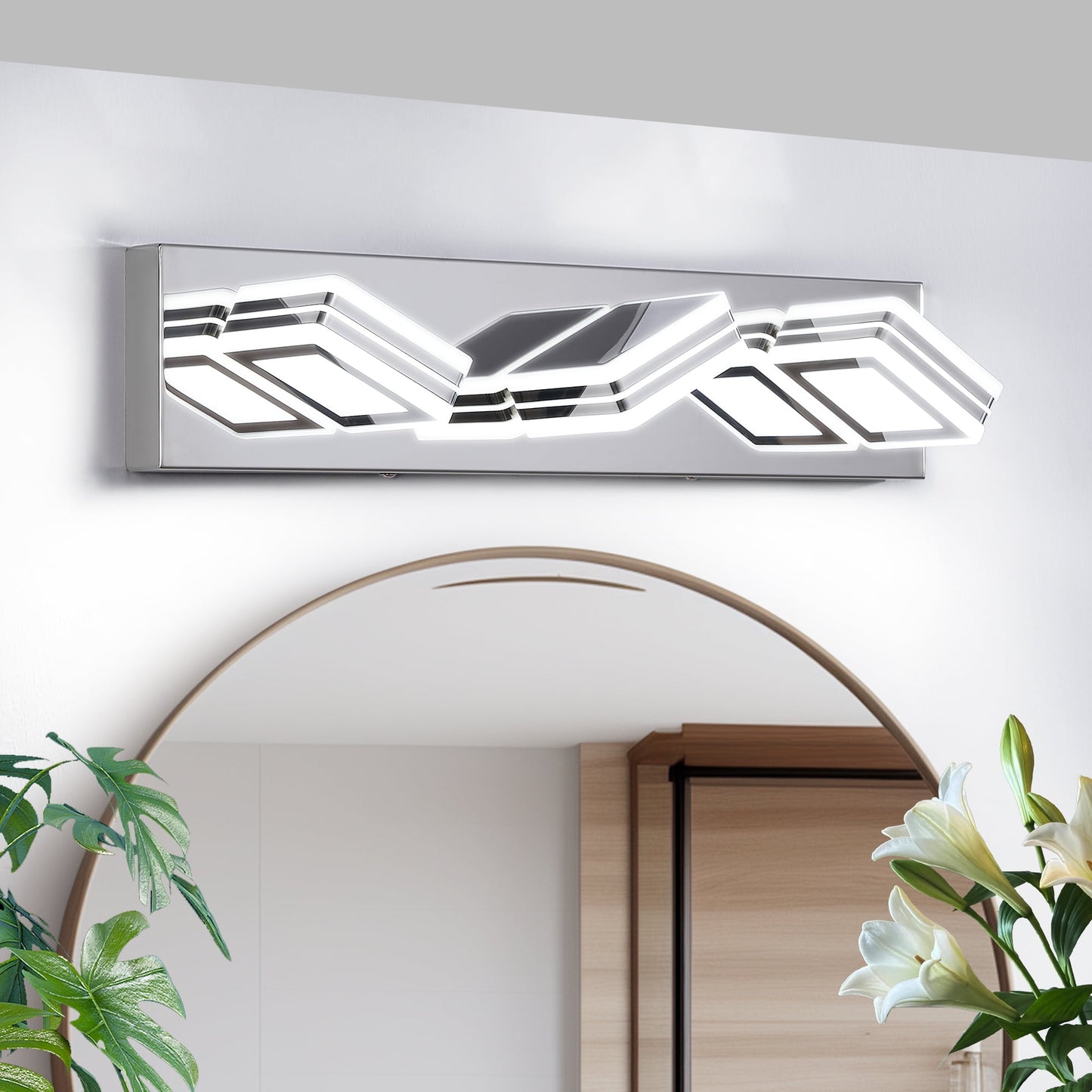 Jopath Modern Dimmable Vanity Lights for Bathroom, LED 3-Light Square Acrylic Lampshades Wall Mount Fixture for Bathroom Vanity Mirror
