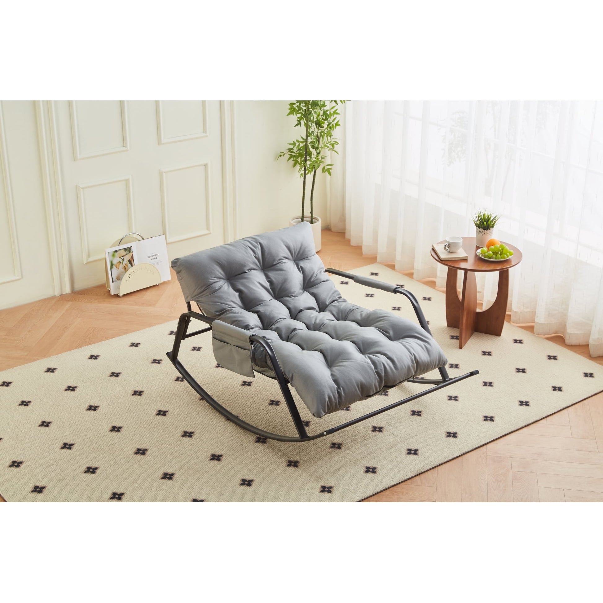 Jopath Rocking Chair with Extra-Wide Technical leather Upholstered Gliding Chair Boucle Reclining Chair, Modern Accent Chair for Living Room Nursery Bedroom -Grey